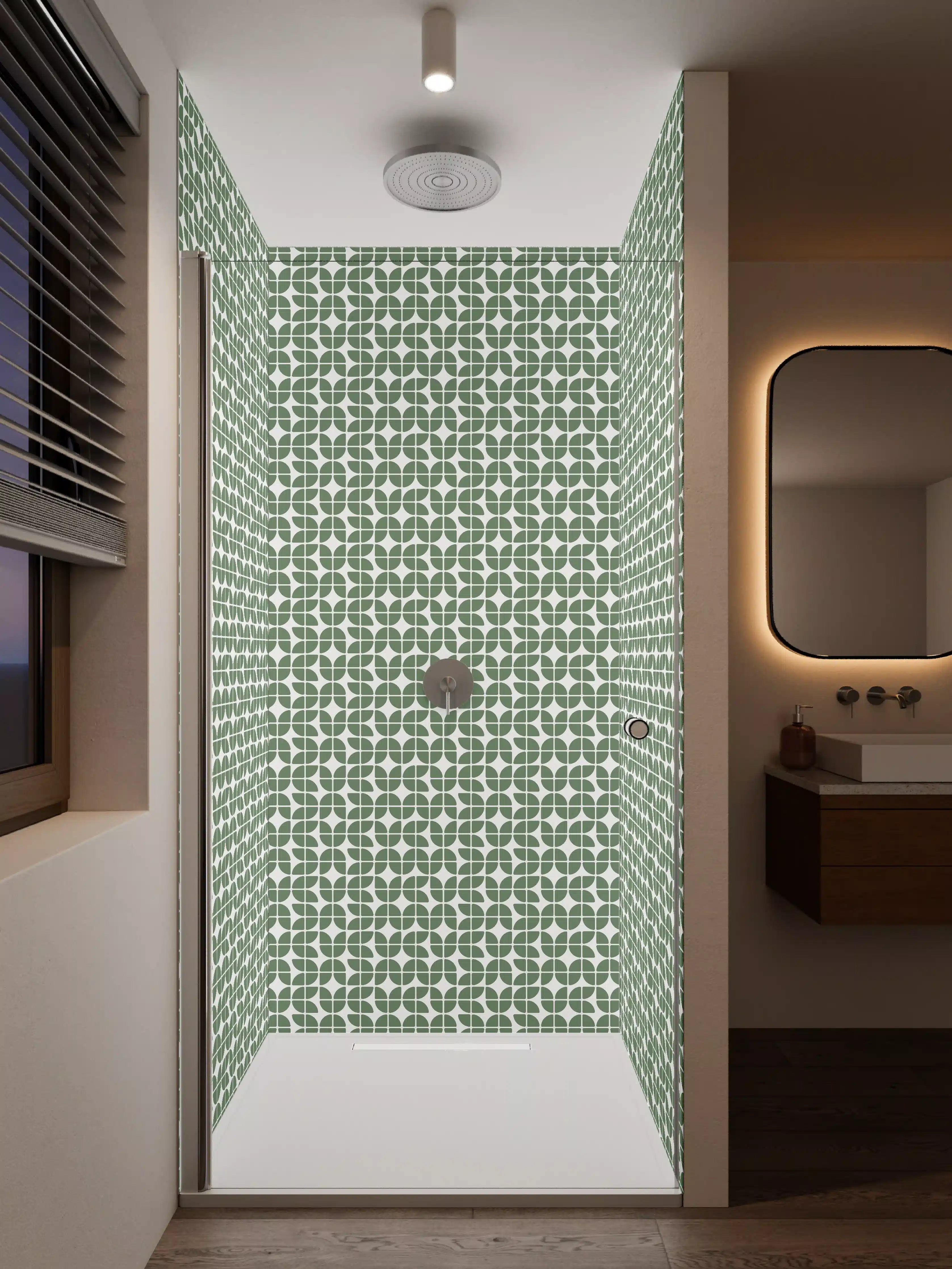 Duschrückwand - Grünes geometrisches Muster, Vintage-Design