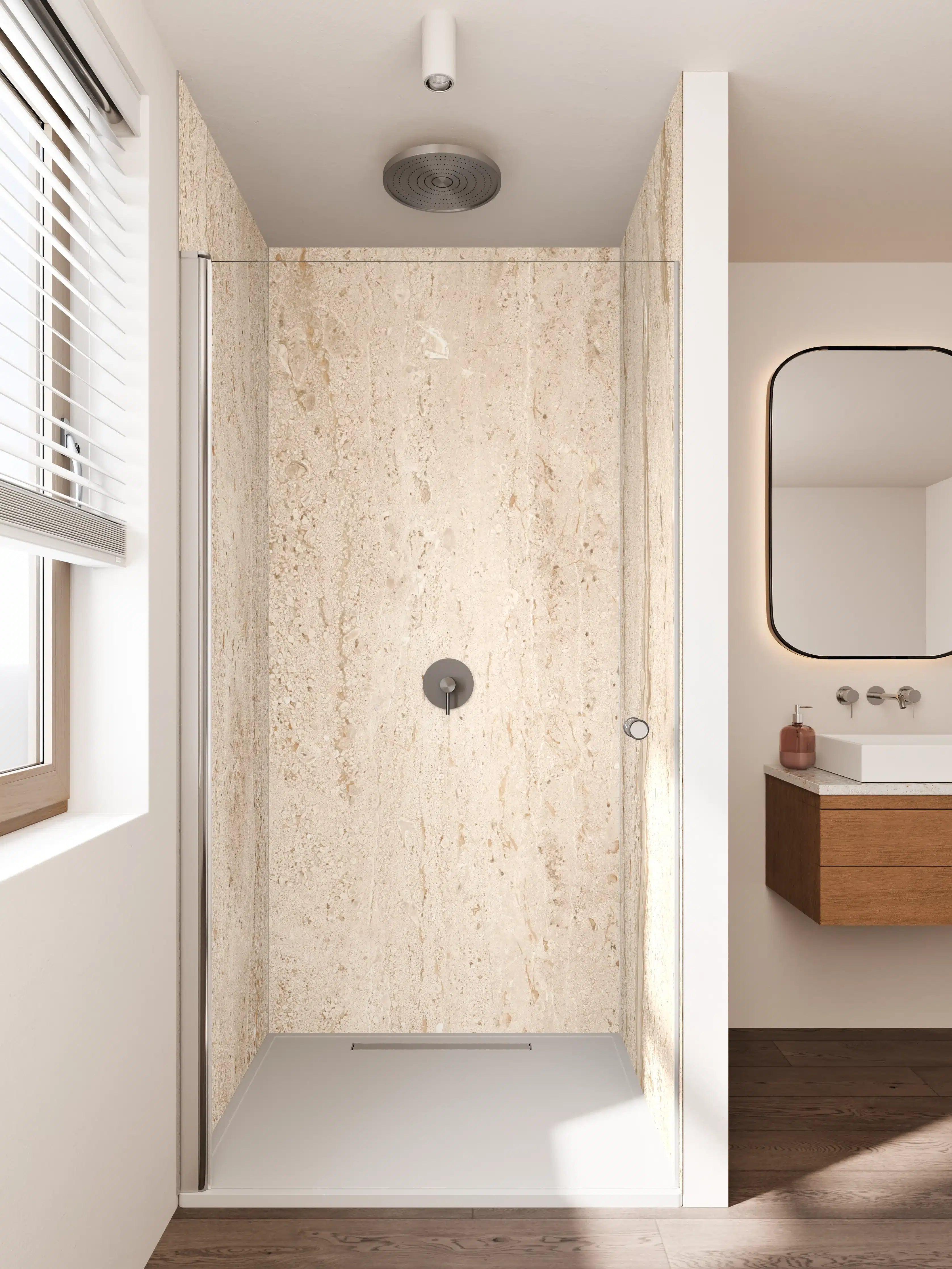 Duschrückwand - Helle Beige-Marmor-Textur