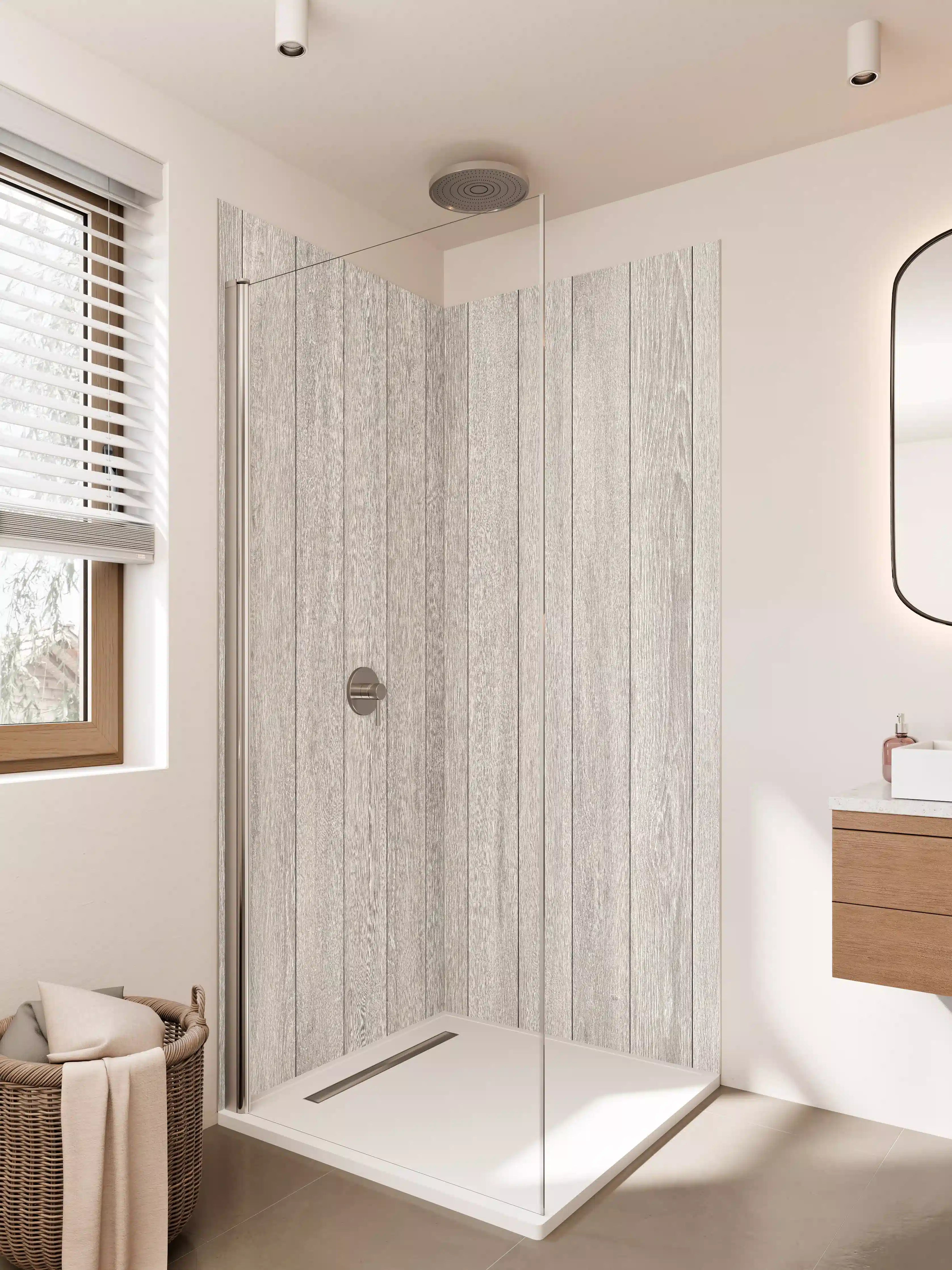 Duschrückwand - Helle Holzoptik im natürlichen Look