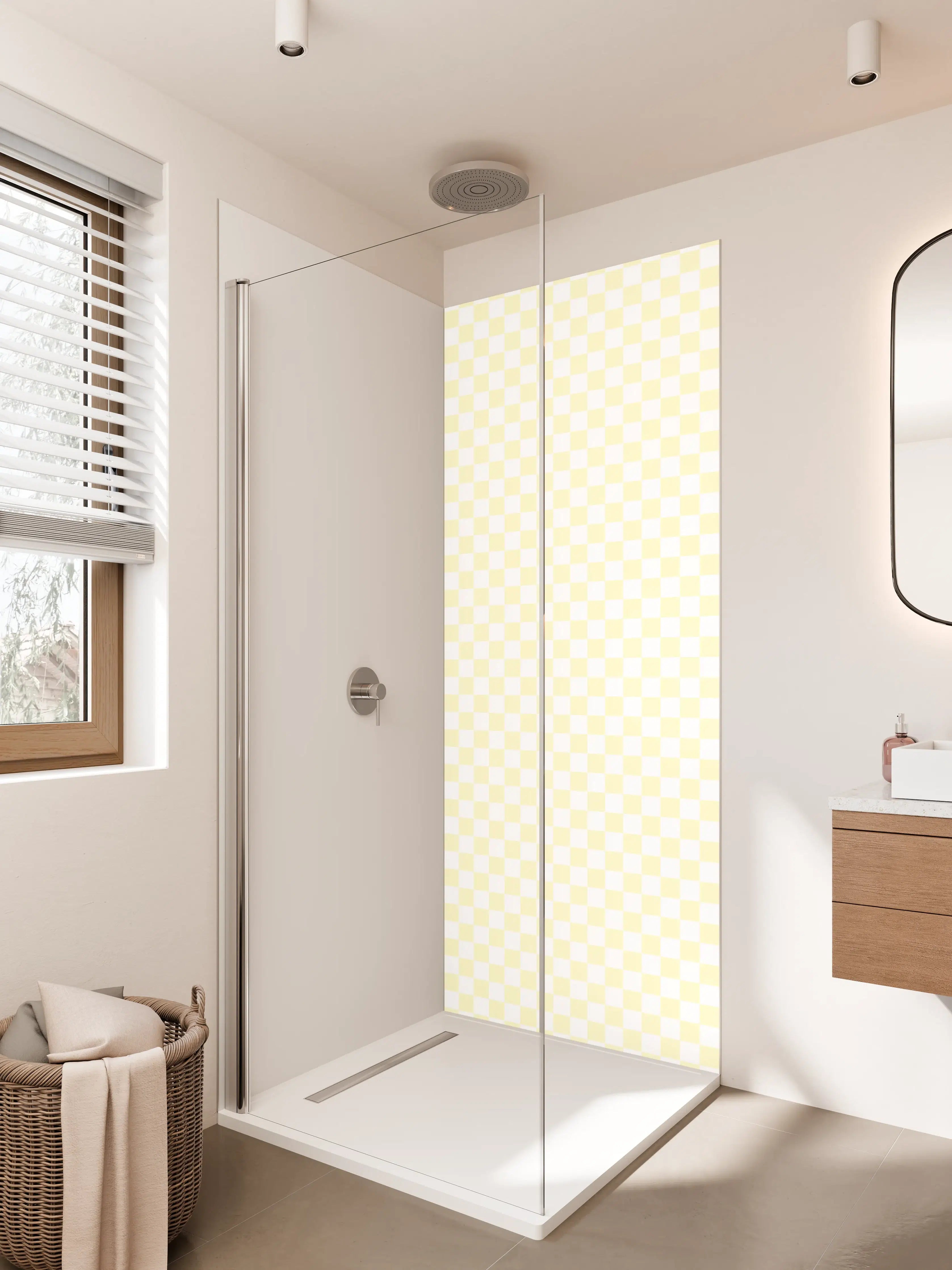 Duschrückwand - Helle, gelbe Karierte Struktur mit sanften Farbnuancen