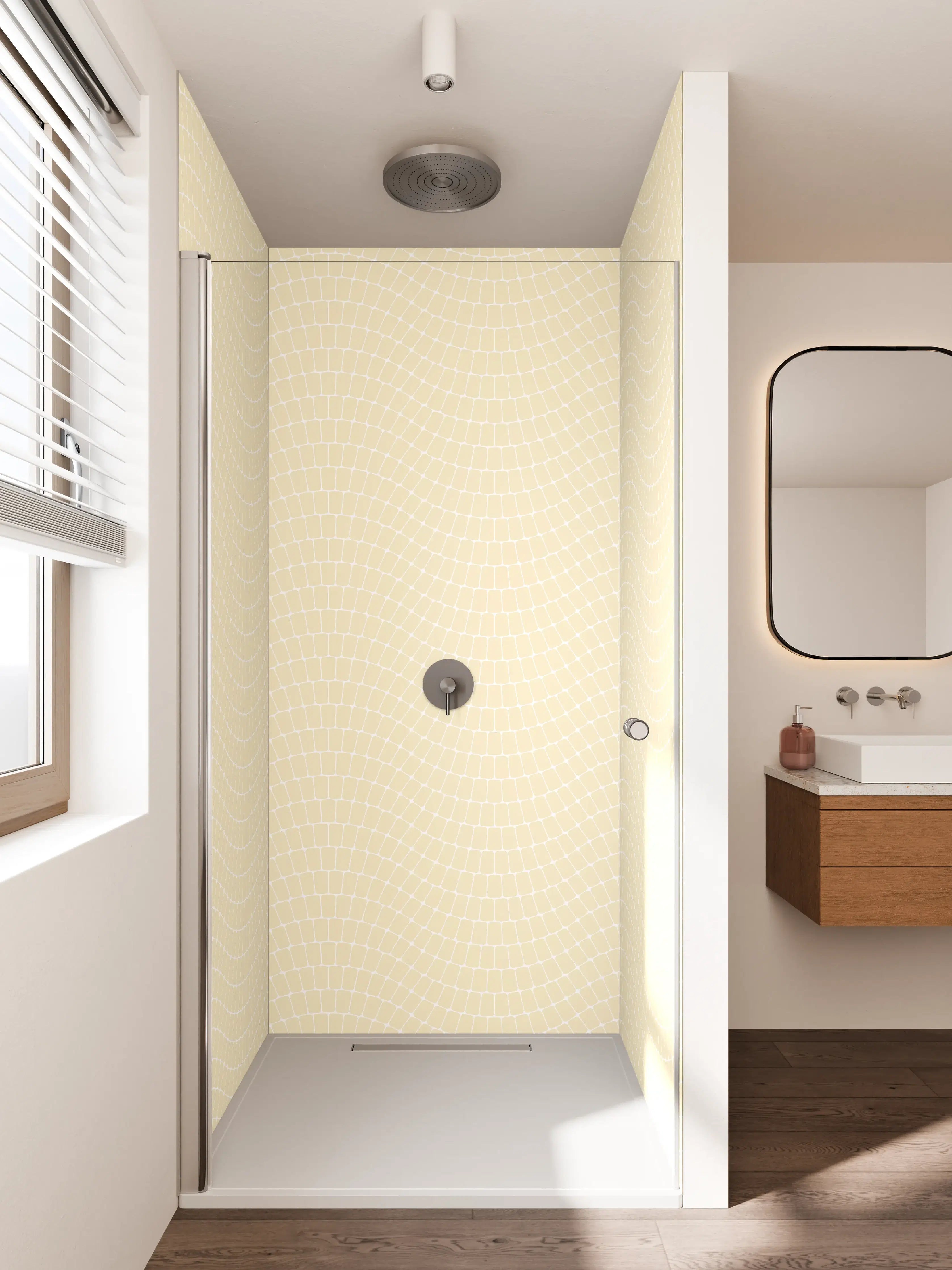 Duschrückwand - Helle, geometrische Mustergestaltung in Beige