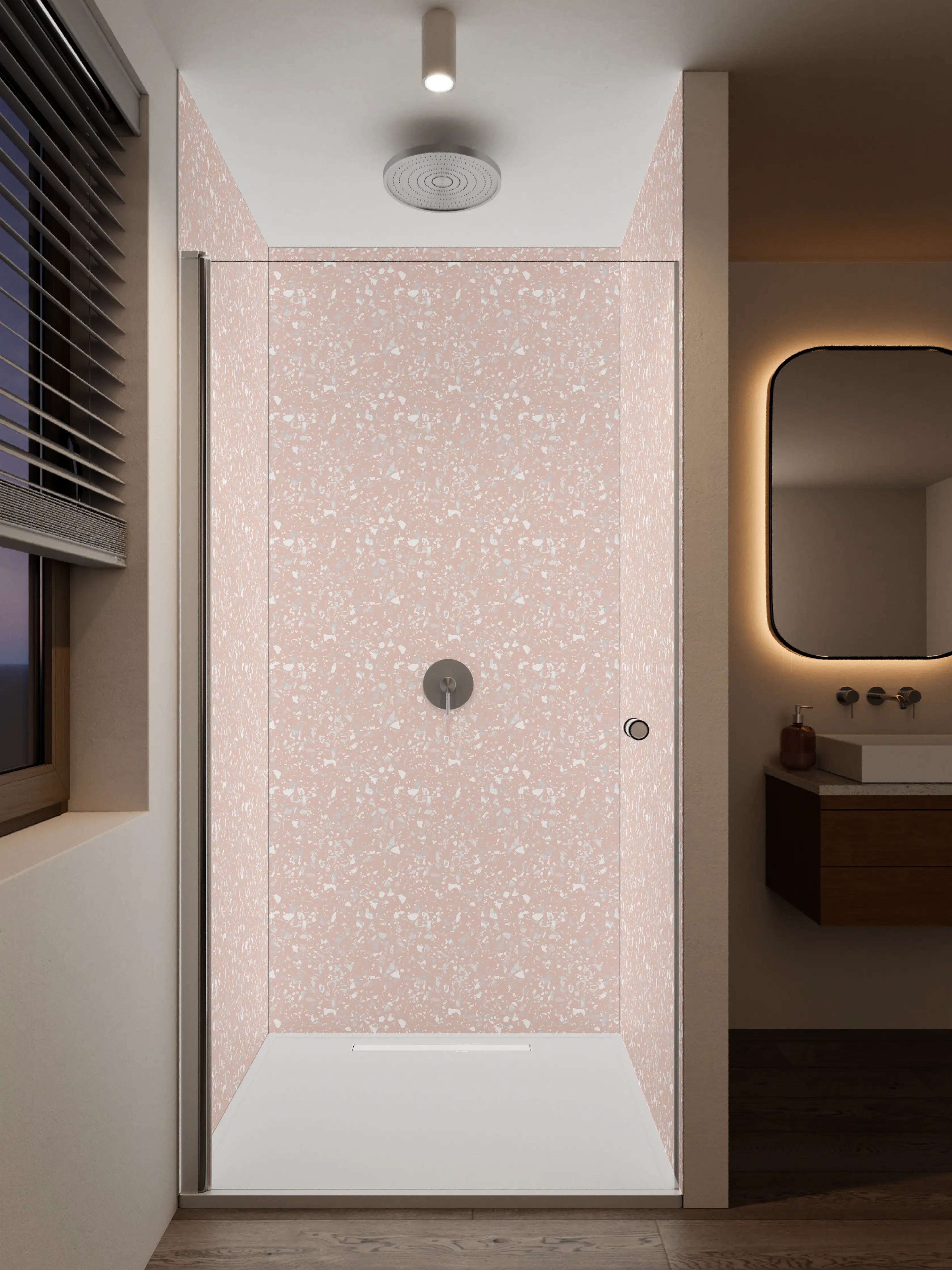 Duschrückwand - Heller Glitzer-Pink mit zarten Schimmern