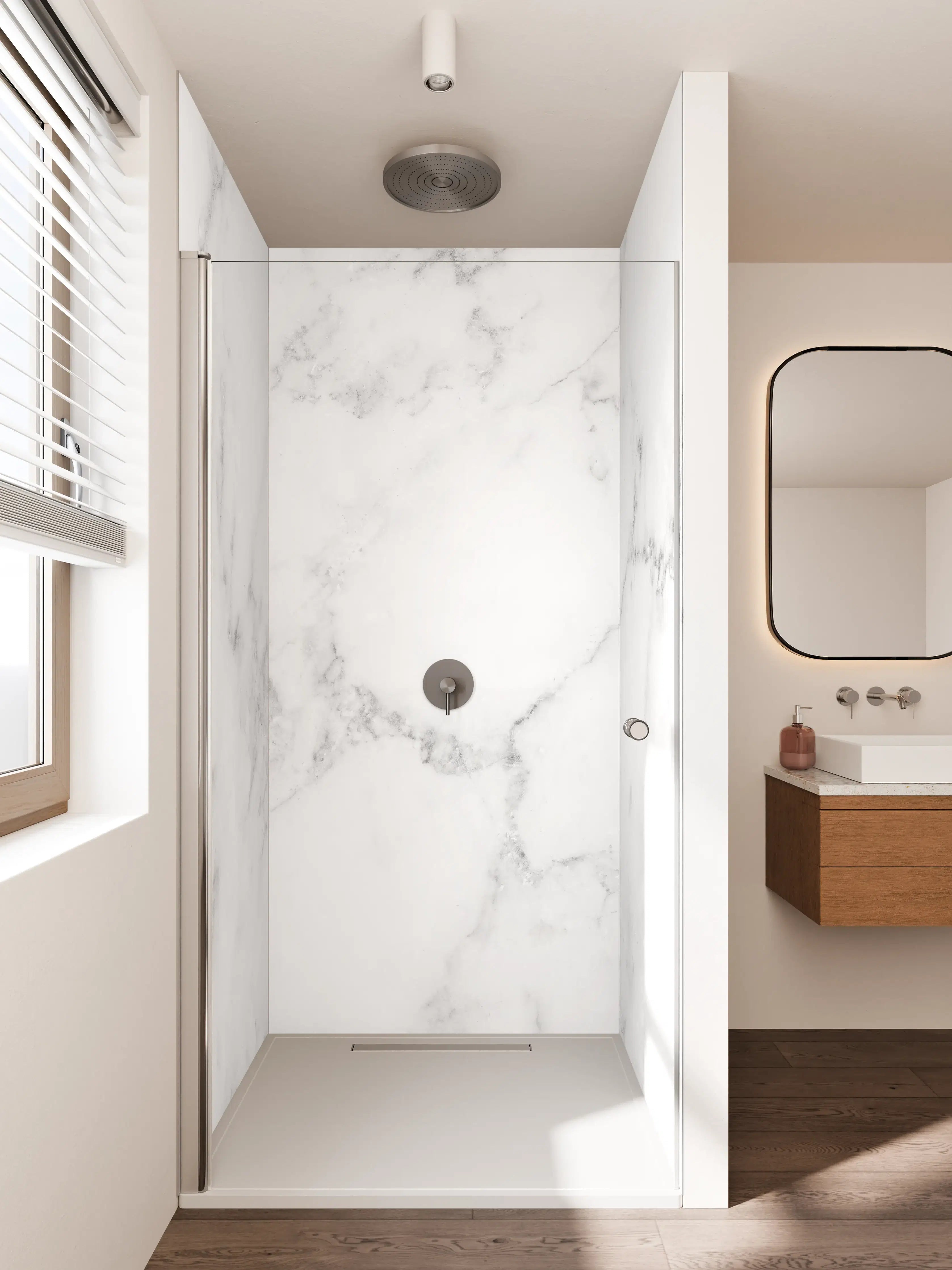 Duschrückwand - Heller Marmor mit grauen Linien