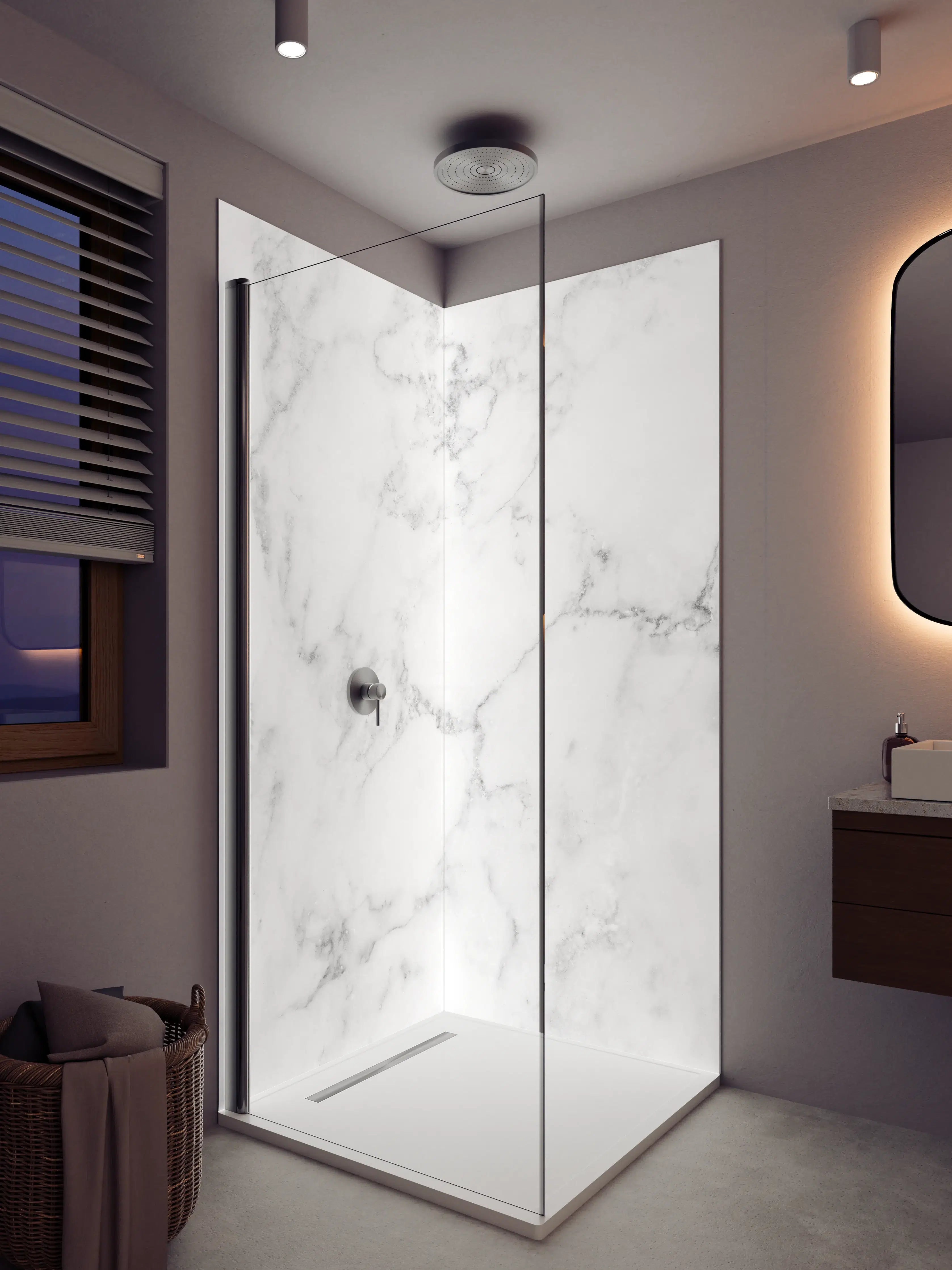 Duschrückwand - Heller Marmor mit grauen Linien