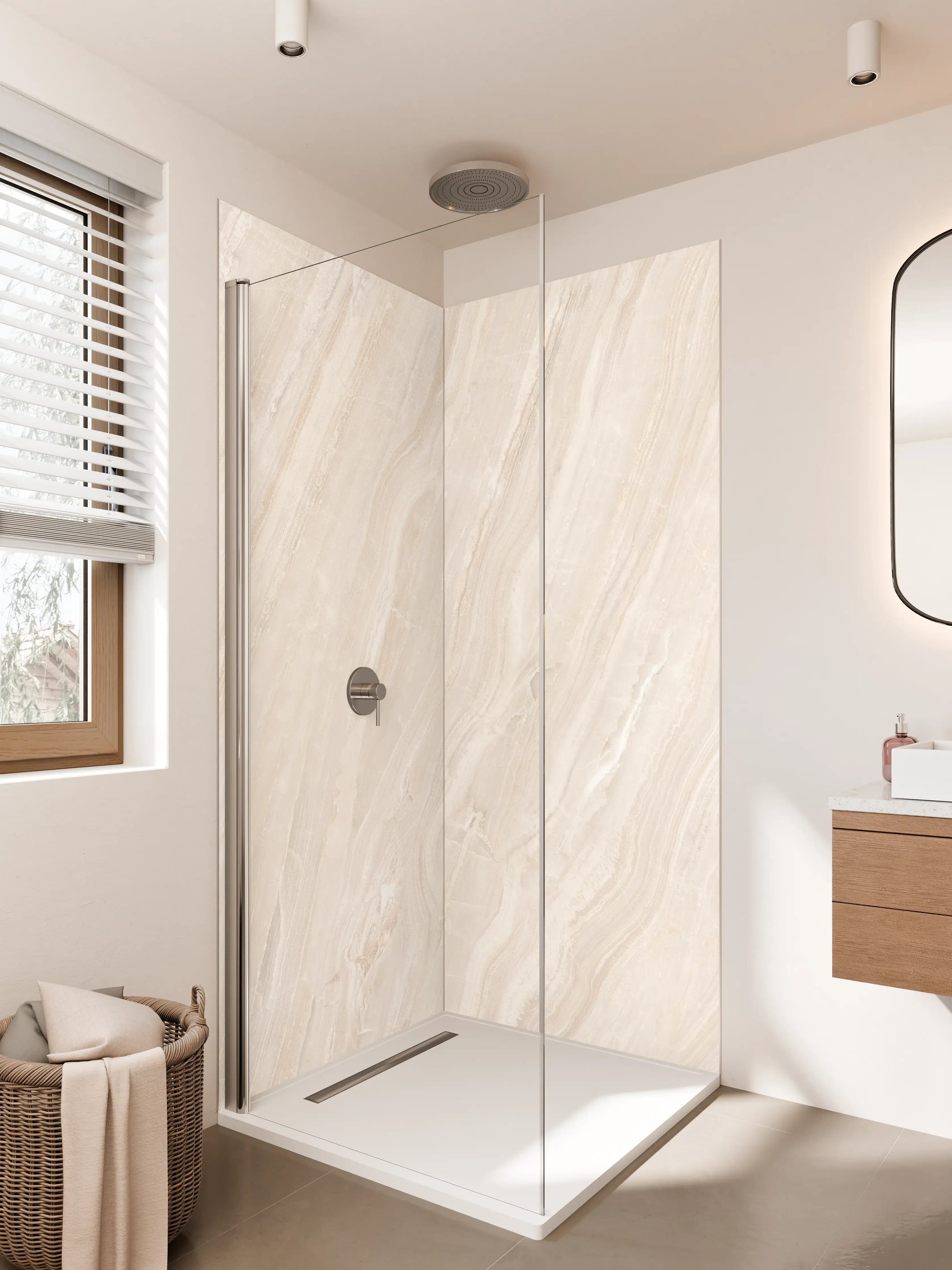 Duschrückwand - Helles Creme-Marmor-Design