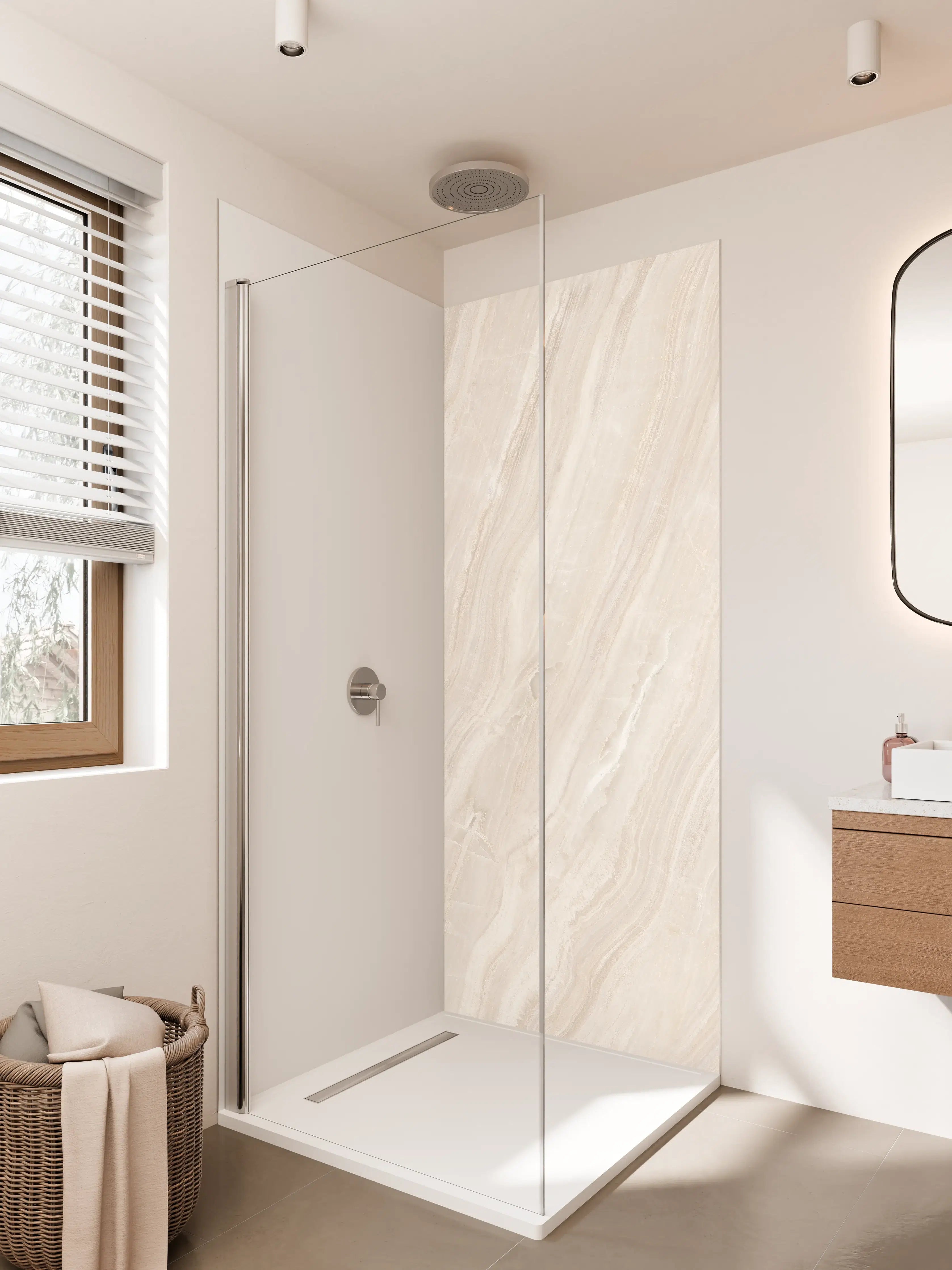 Duschrückwand - Helles Creme-Marmor-Design