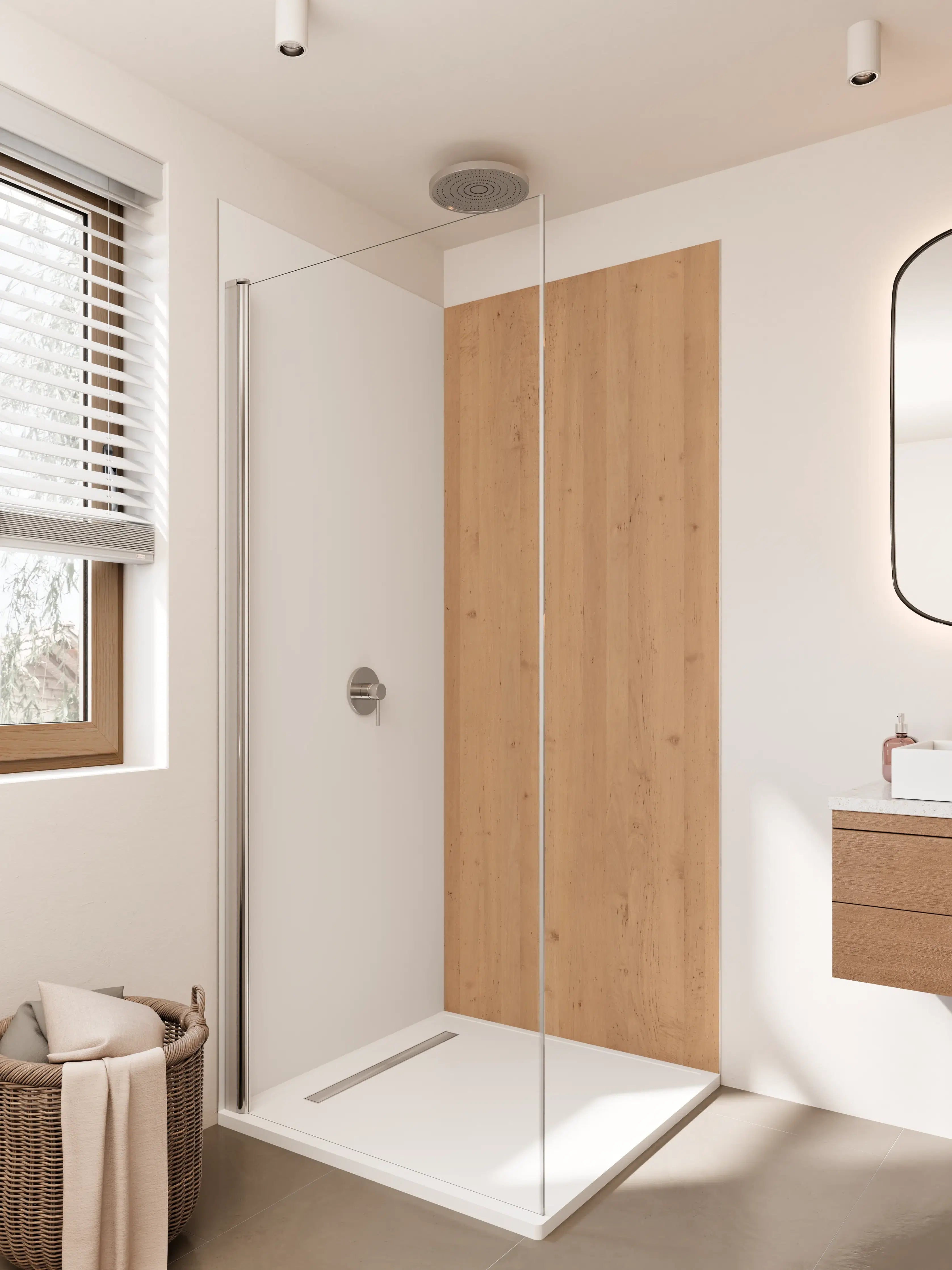 Duschrückwand - Hölzerne Wand mit warmer Holzoptik
