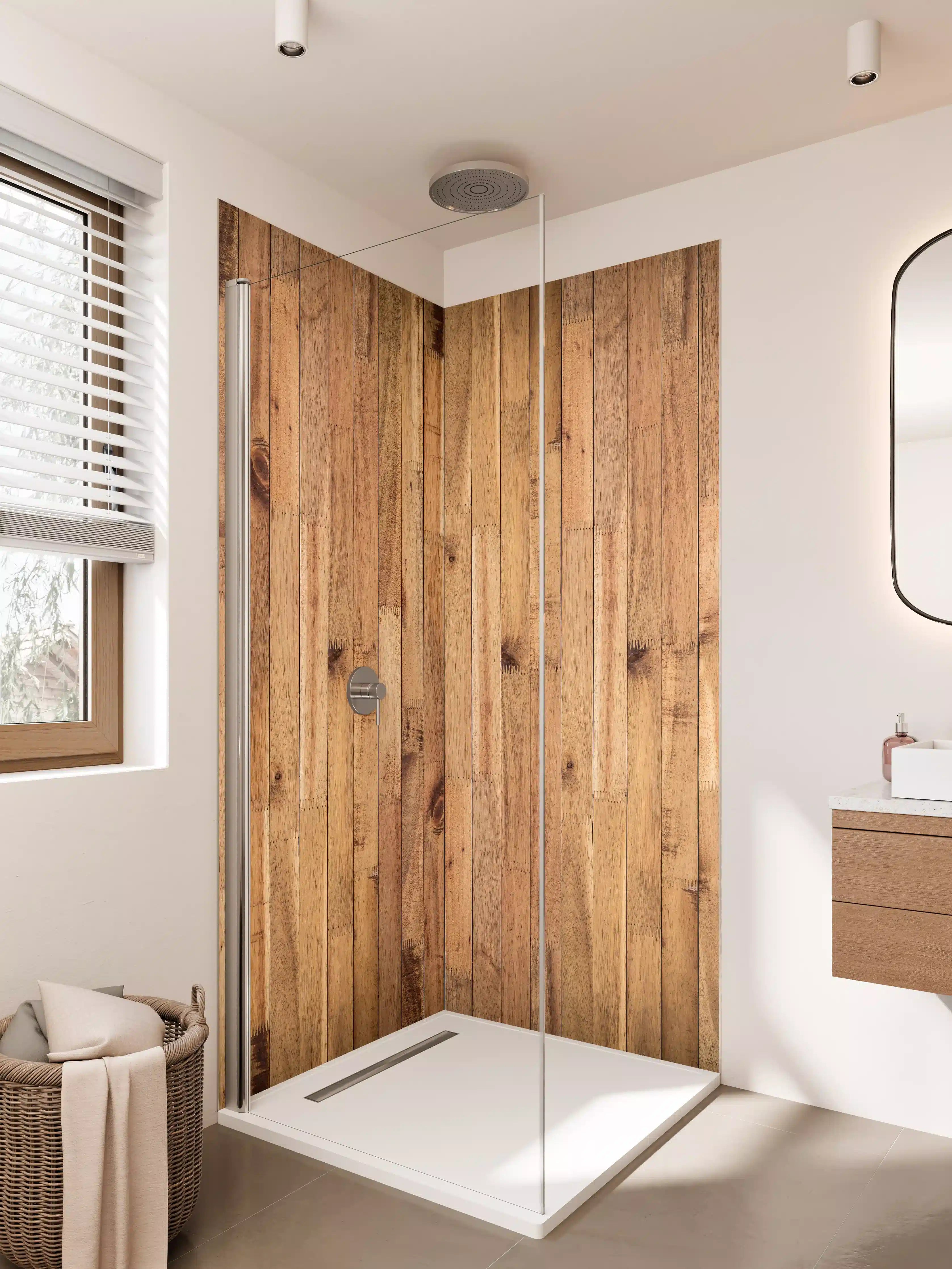 Duschrückwand - Holzfußboden im natürlichen Look