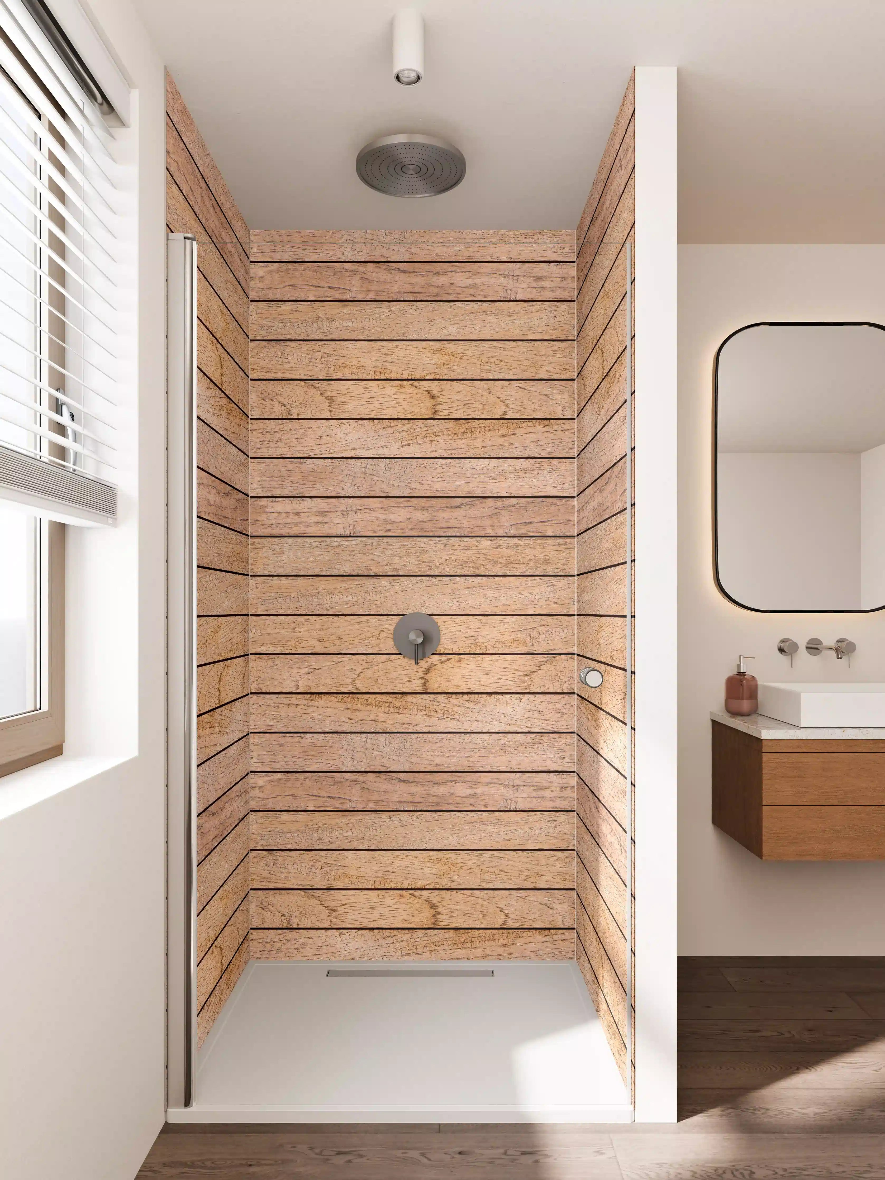 Duschrückwand - Holzideale Oberfläche in warmen Tönen