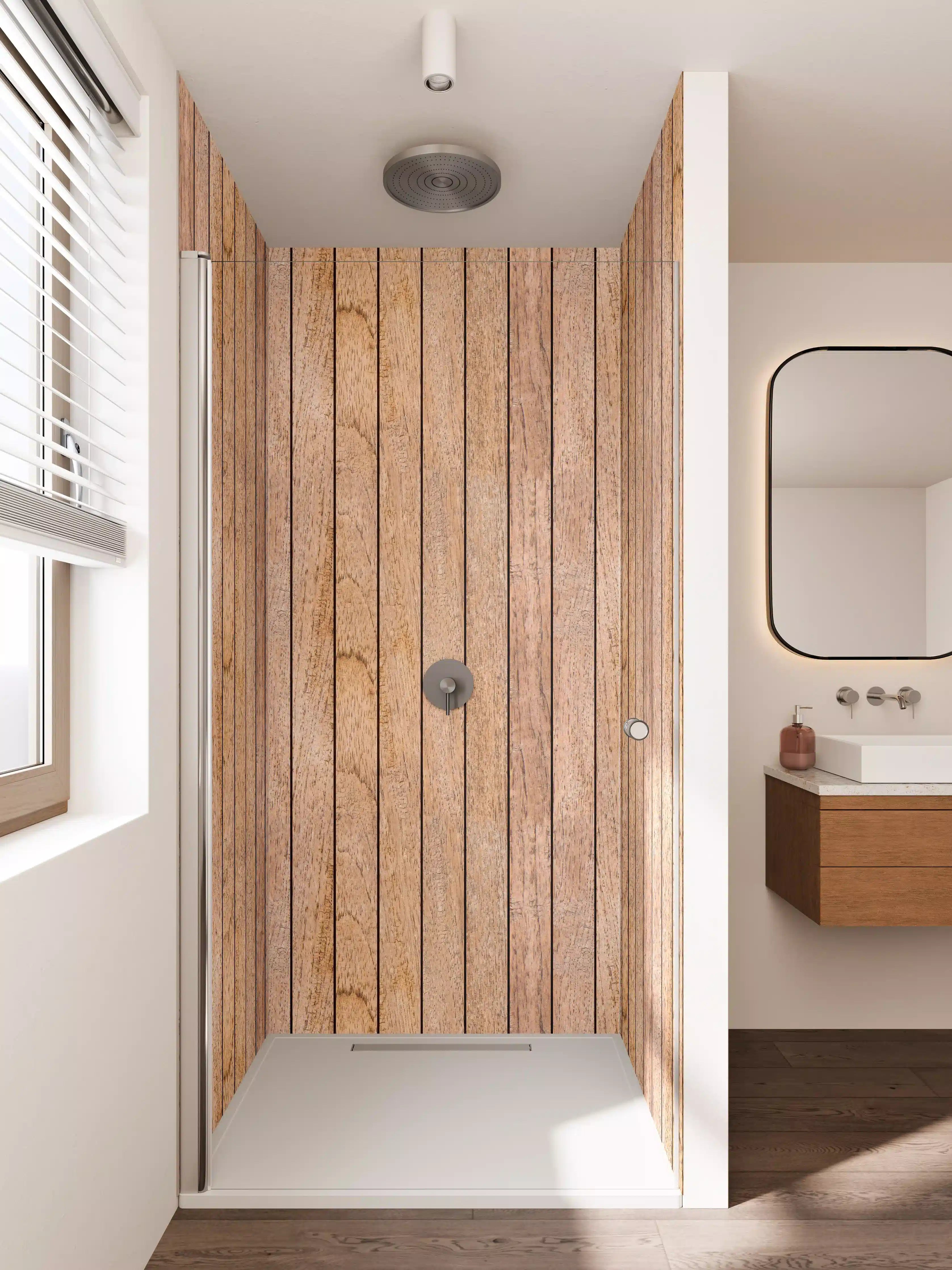 Duschrückwand - Holzoptik mit feiner Linienstruktur