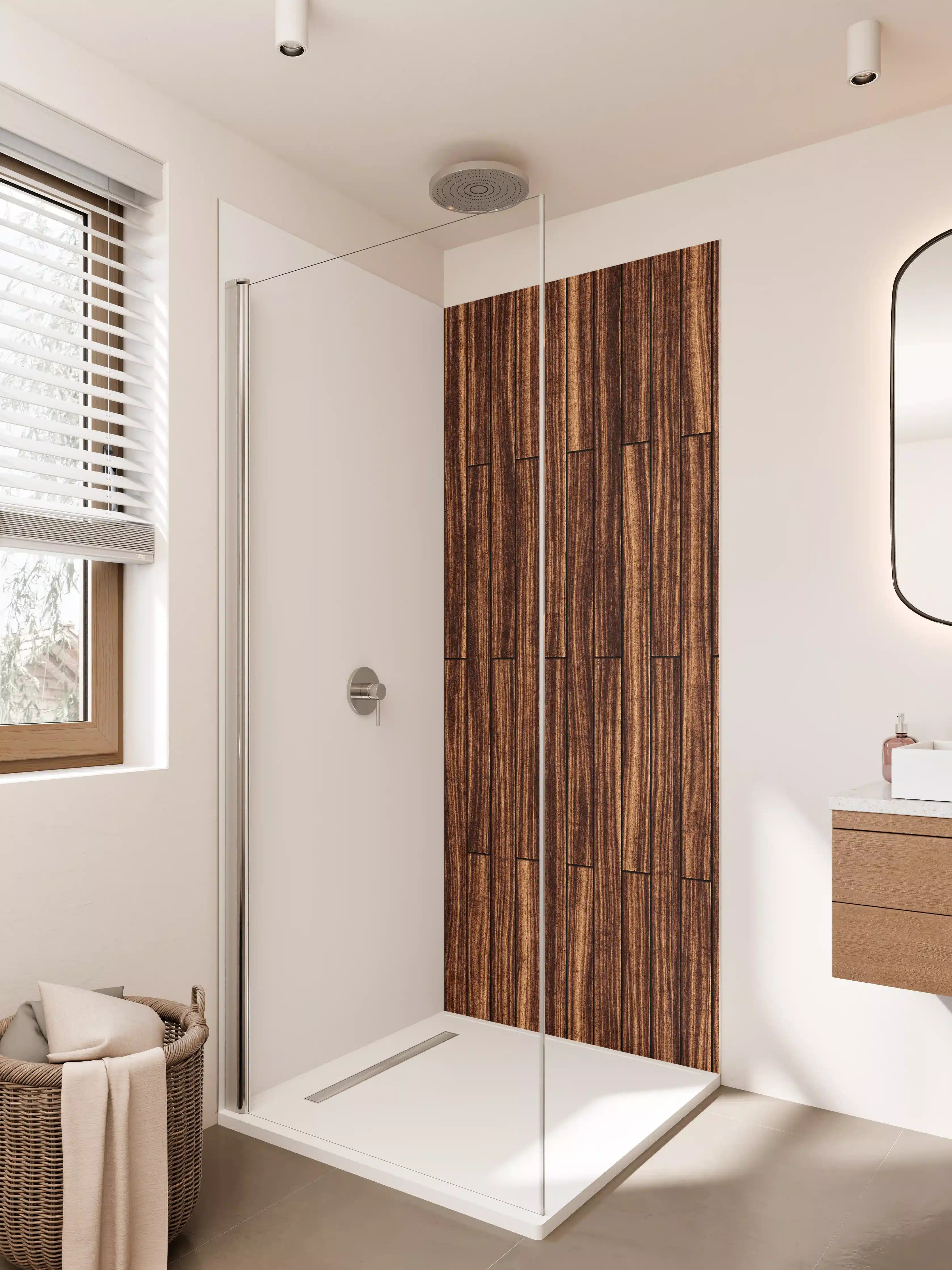 Duschrückwand - Holzoptik mit warmer Oberfläche