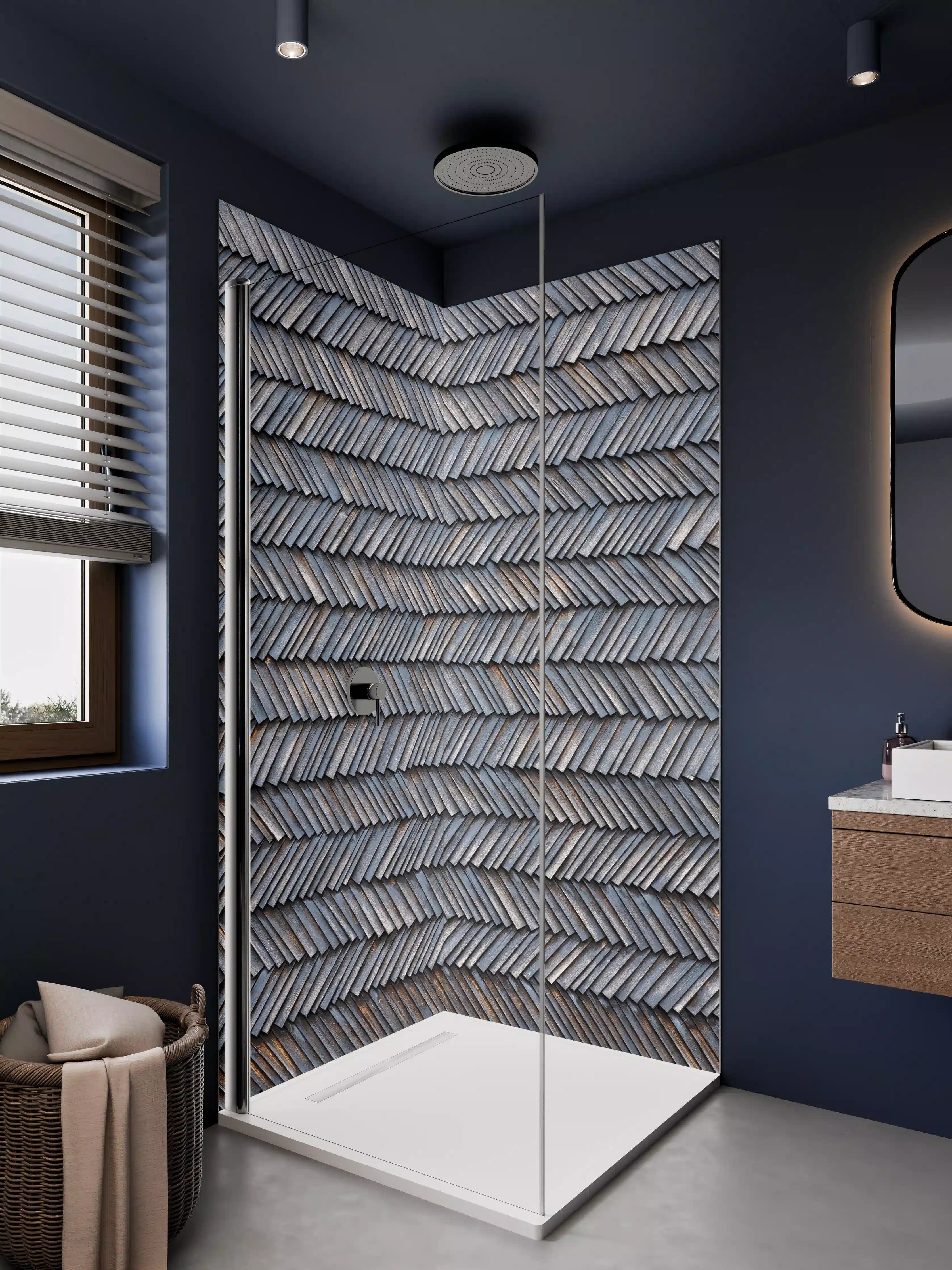 Duschrückwand - Holzschindeln mit warmem Braunton und natürlicher Textur