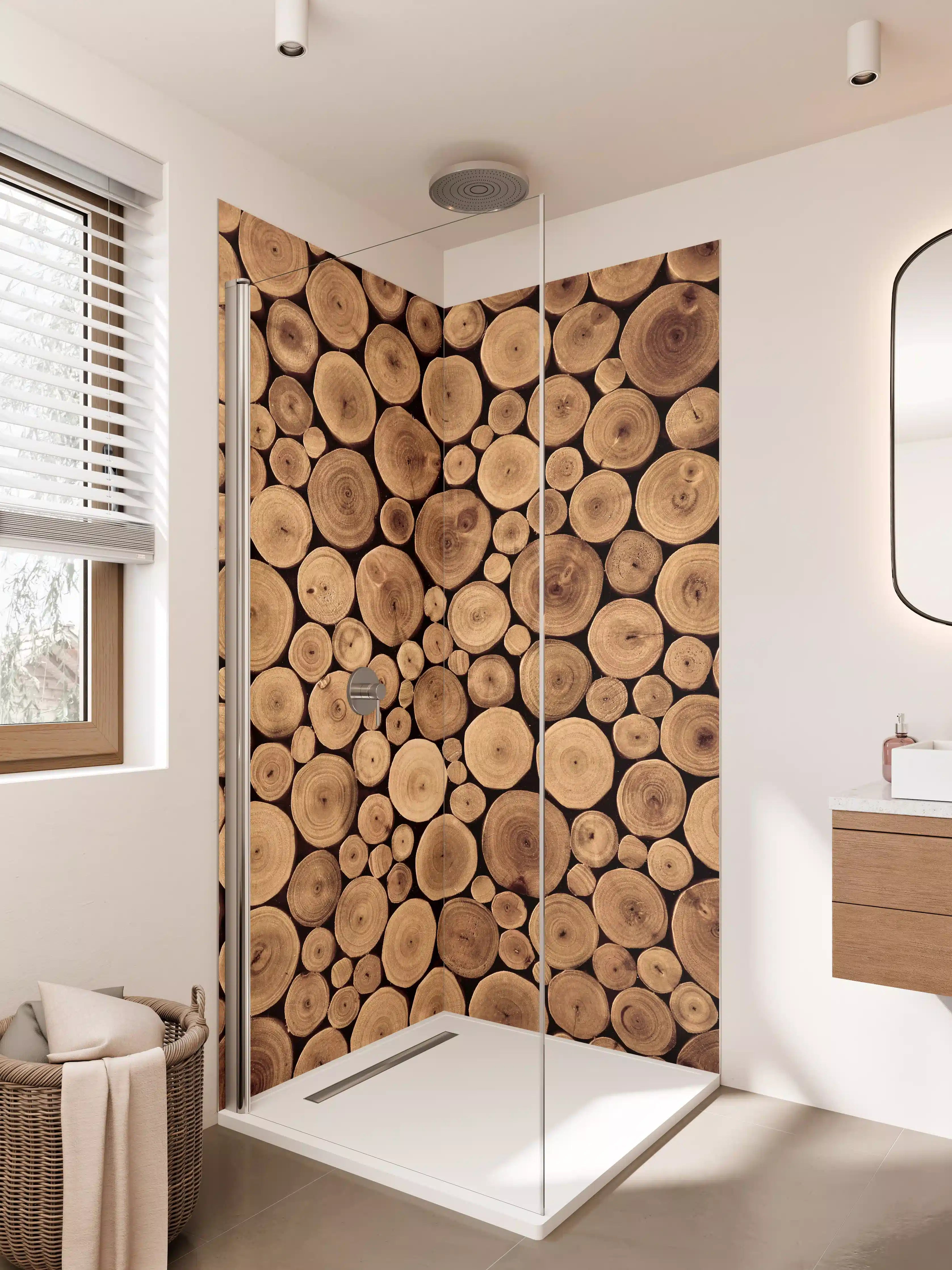 Duschrückwand - Holzstämme natürlicher Farbton