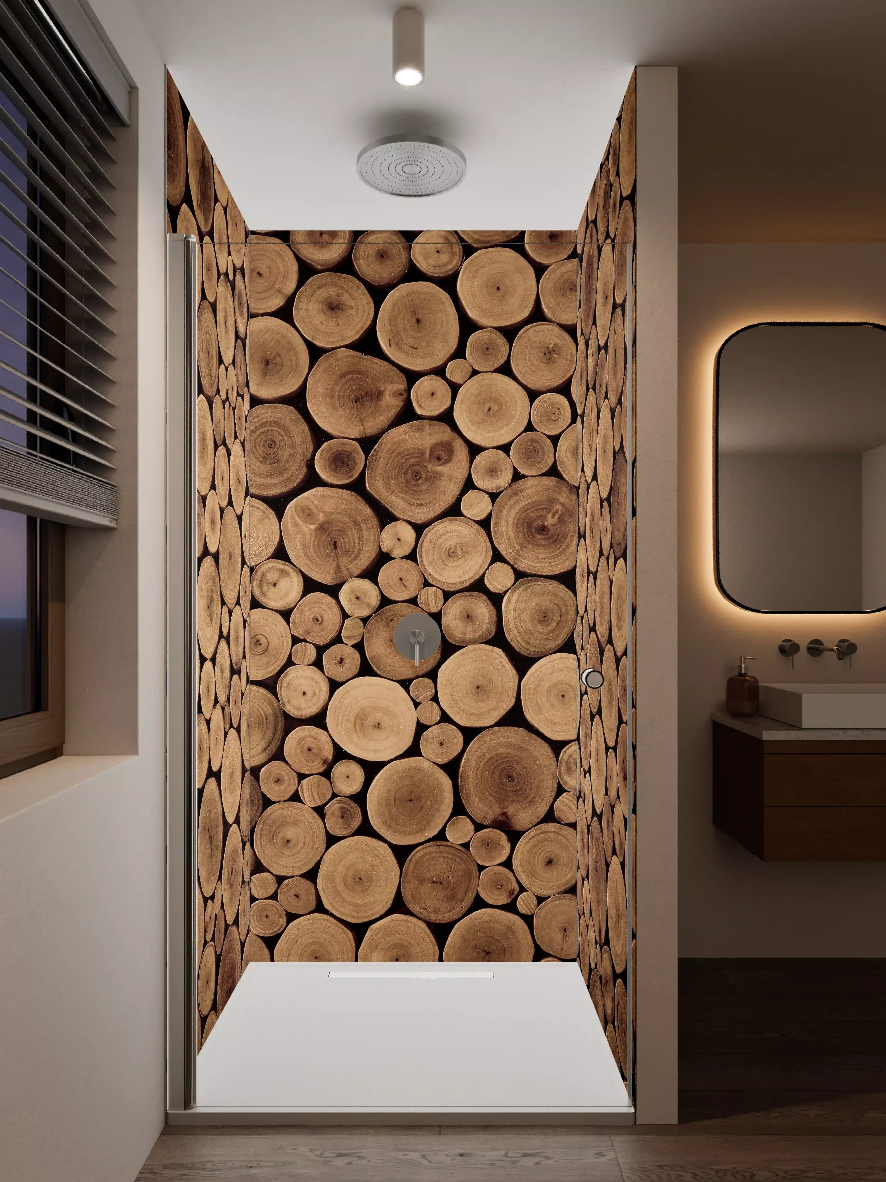 Duschrückwand - Holzstämme natürlicher Farbton