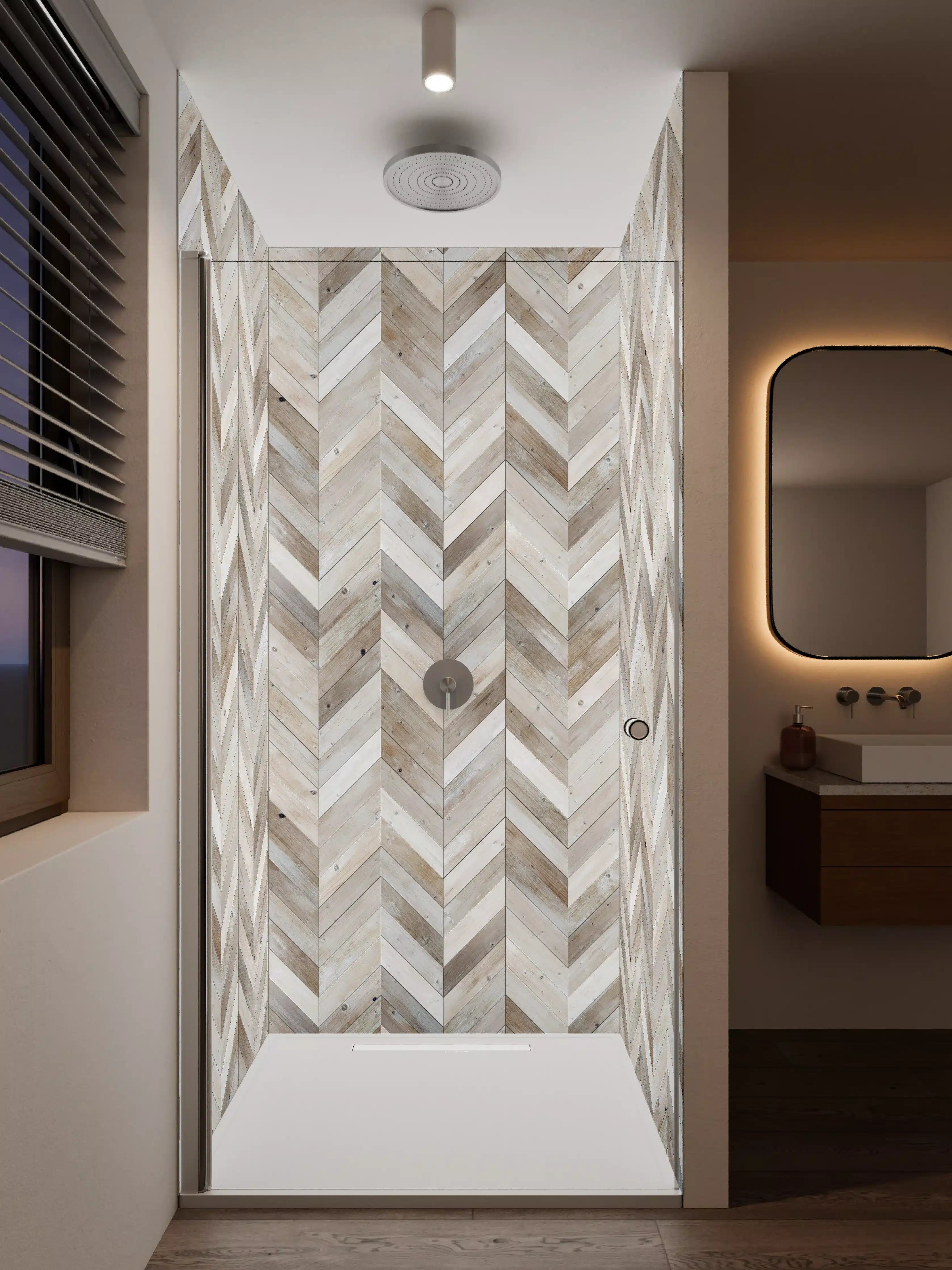 Duschrückwand - Hübscher Holzmuster im Zickzack-Design