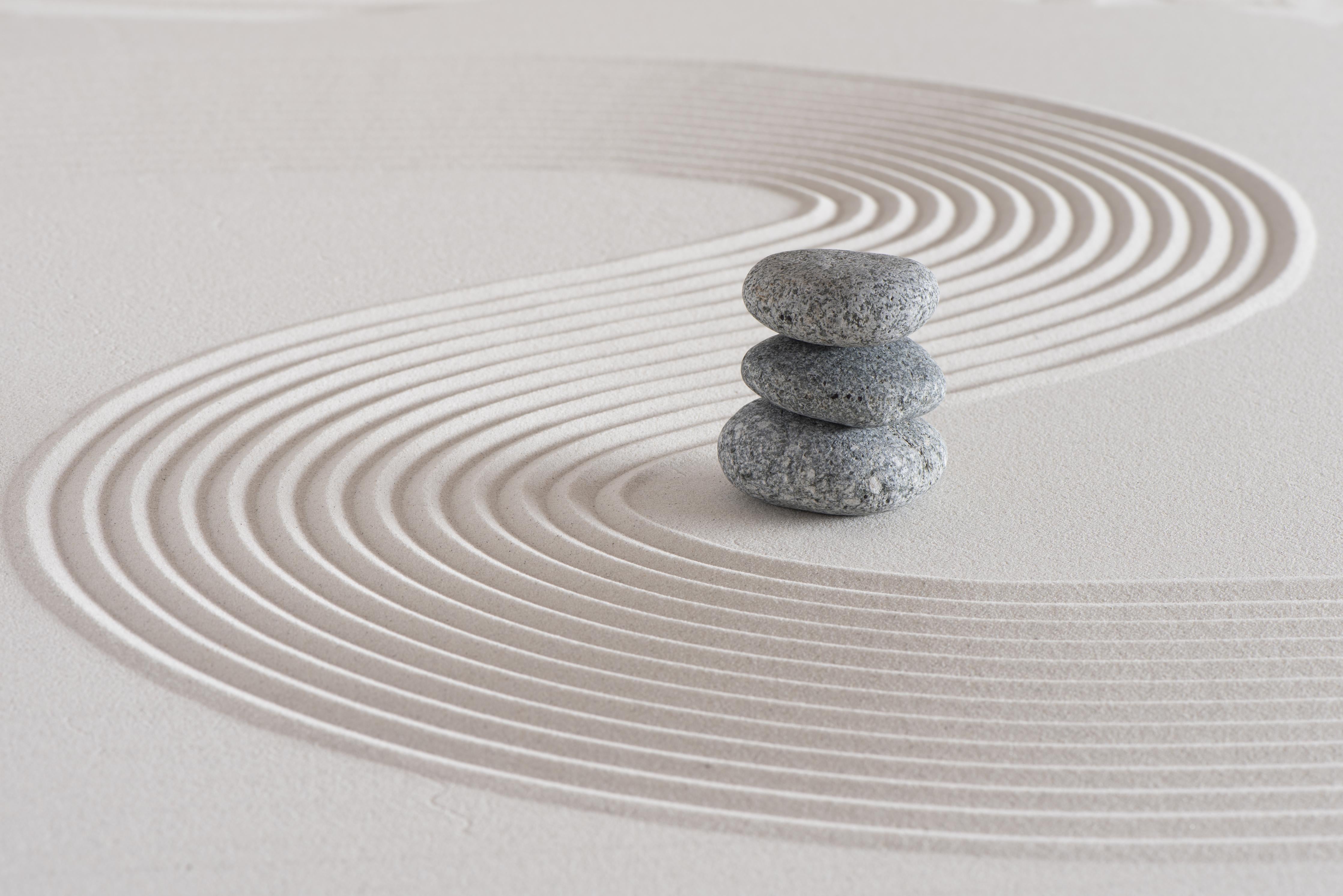 Duschrückwand-Japanischer Zen-Garten auf Sand