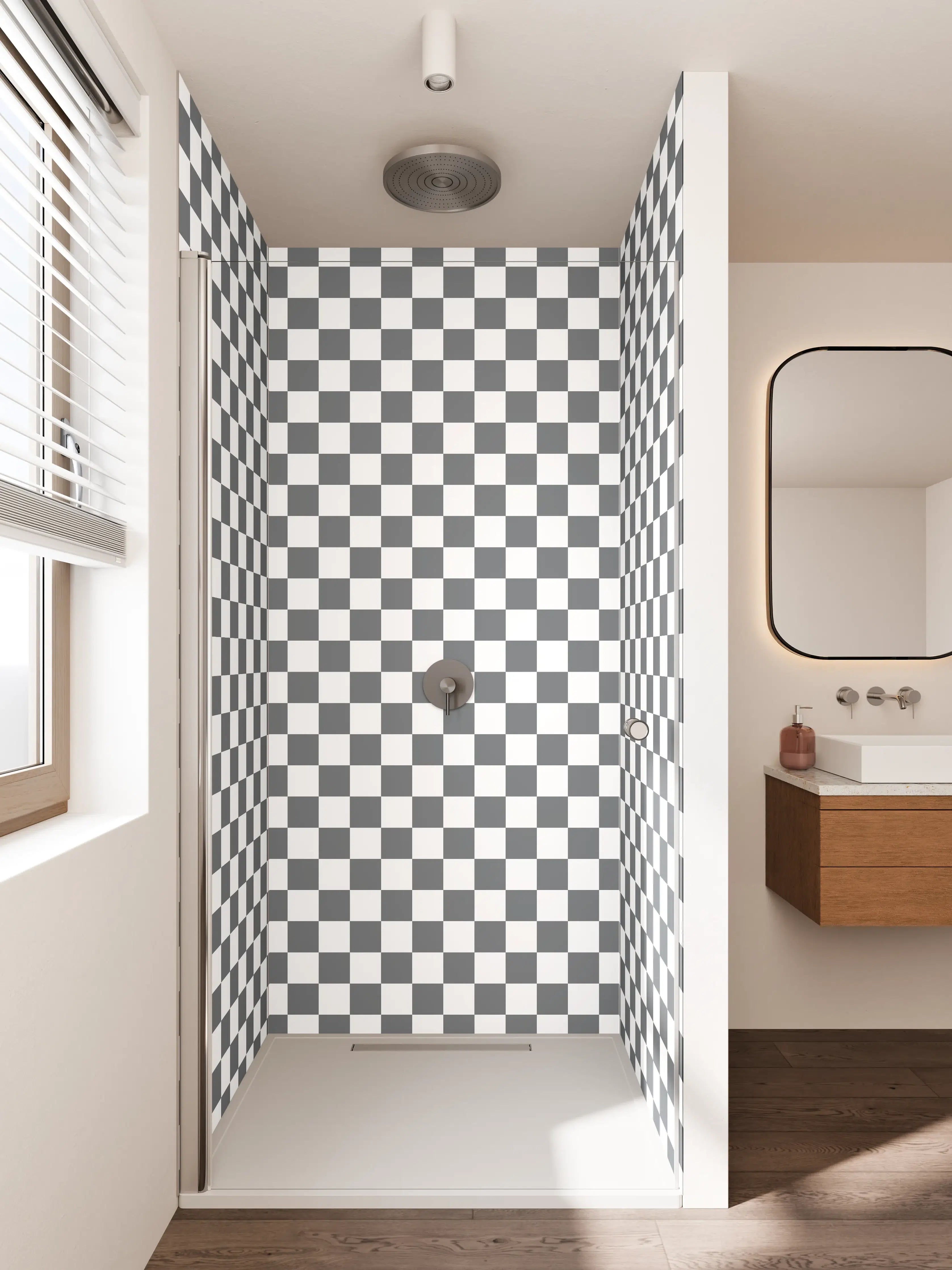 Duschrückwand - Kachelmuster in Schwarz Weiß