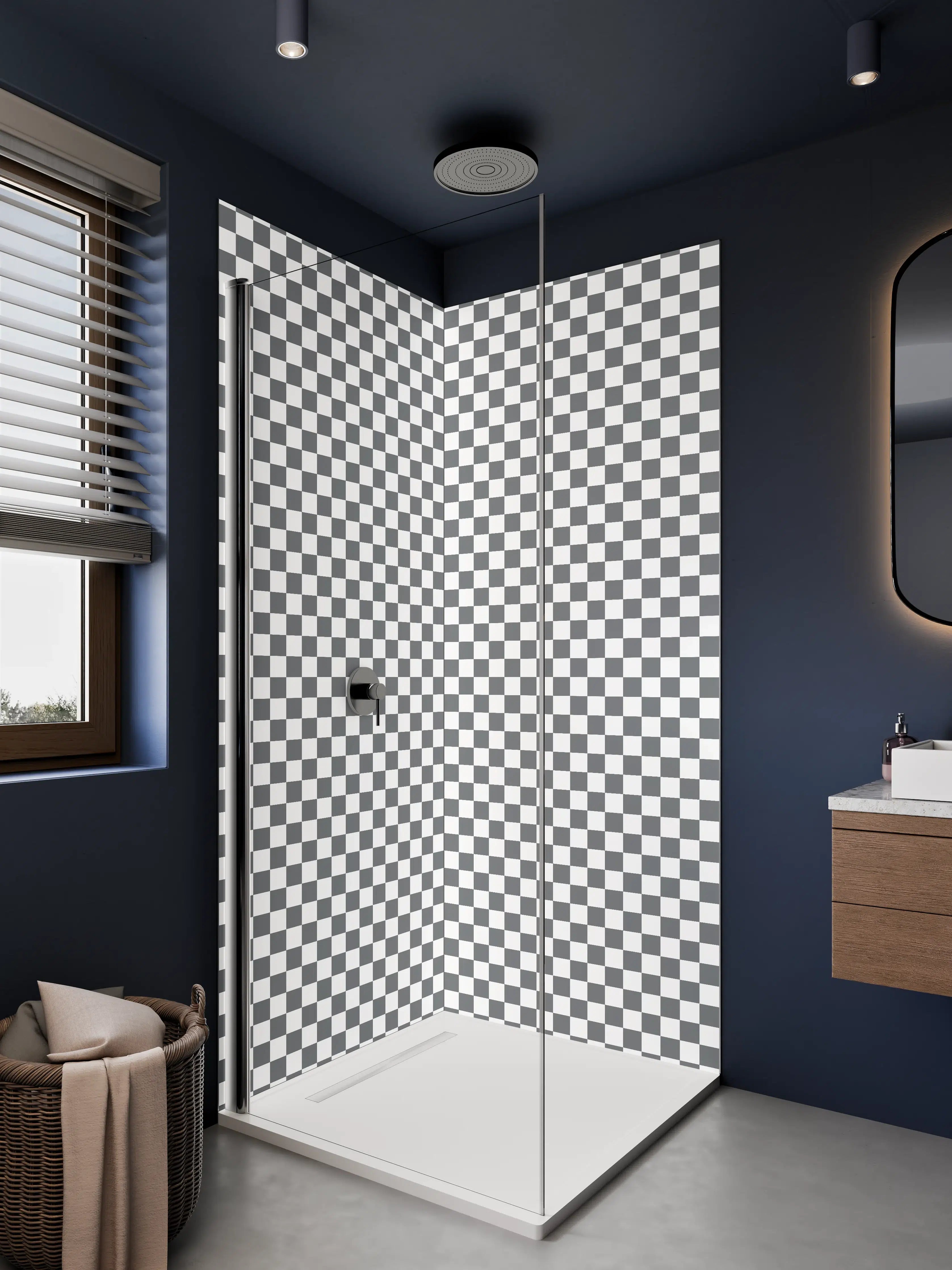 Duschrückwand - Kachelmuster in Schwarz Weiß