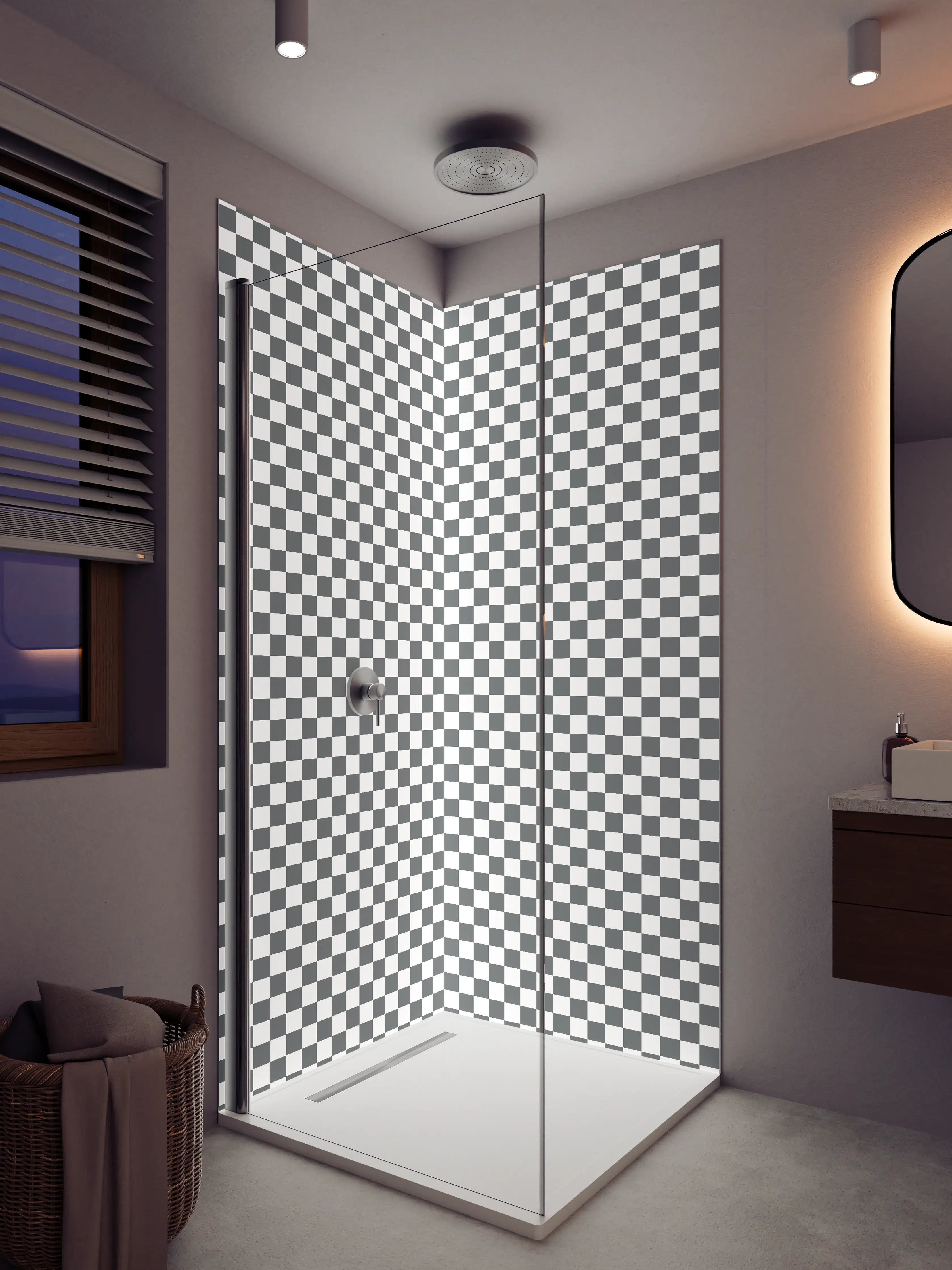 Duschrückwand - Kachelmuster in Schwarz Weiß