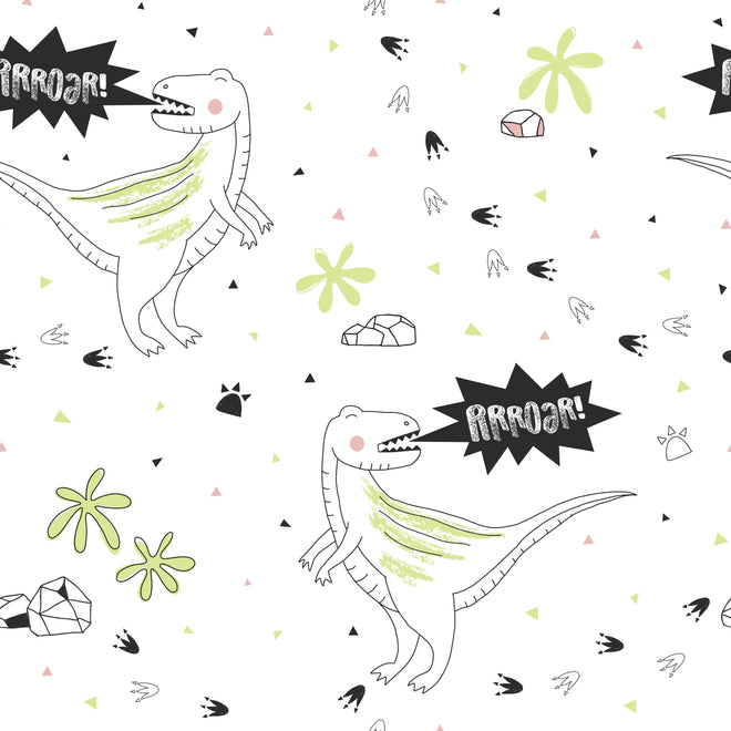 Duschrückwand - Kinder Dino Cartoon Muster in Weiß-Grün