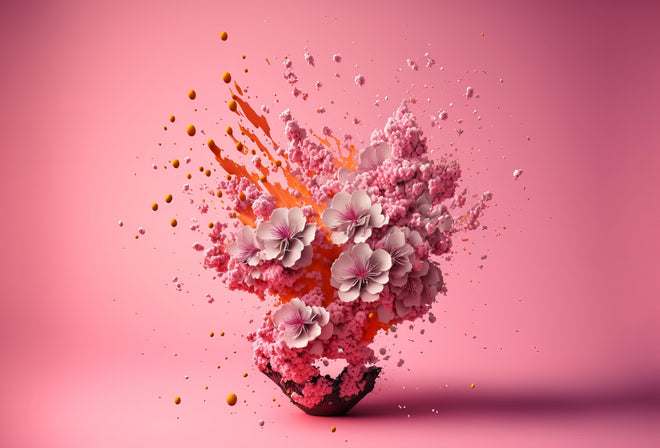 Duschrückwand - Kreative Kirschblüten Petalen Explosion