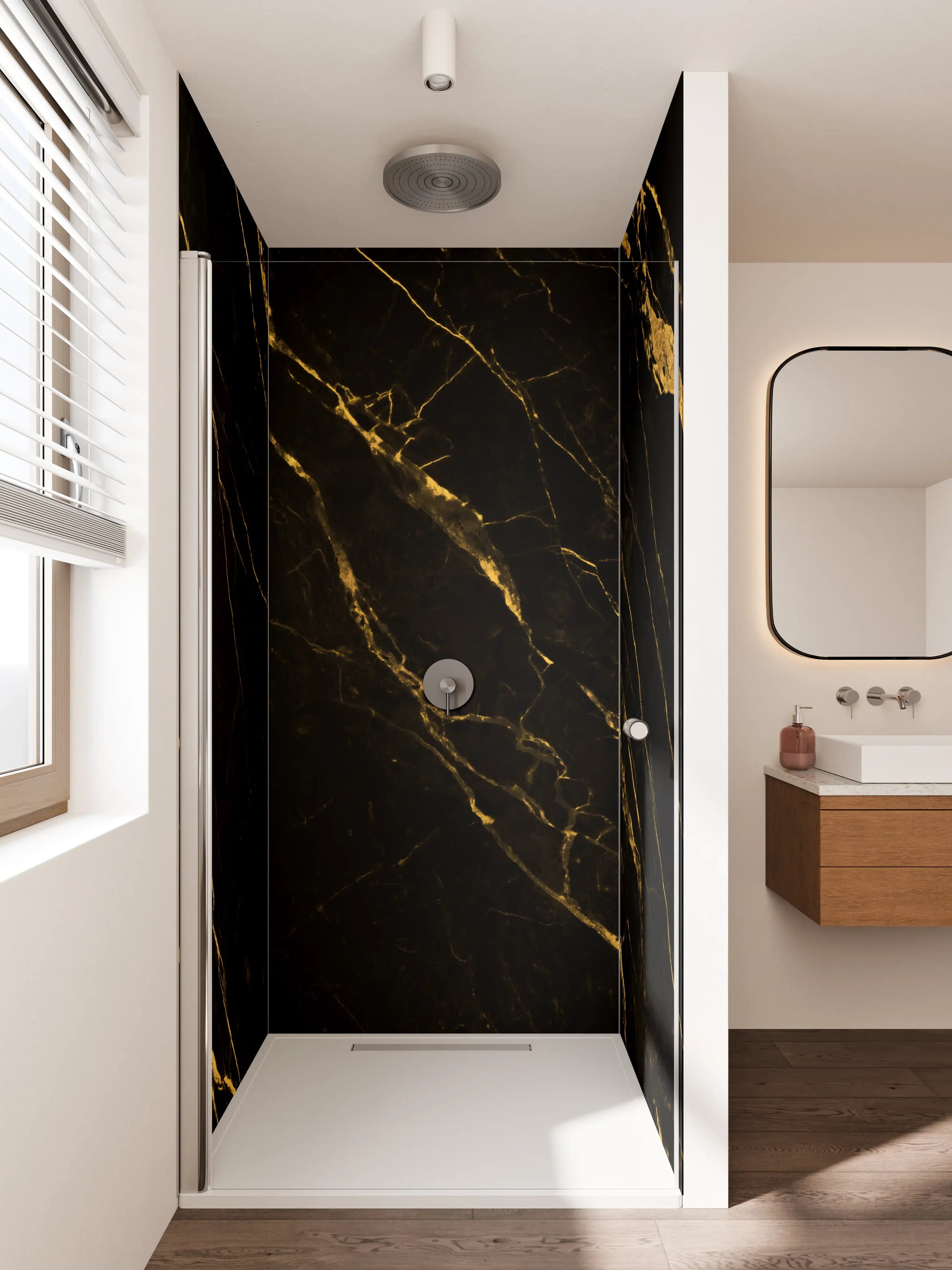 Duschrückwand - Luxus-Black-Gold-Marmor-Muster