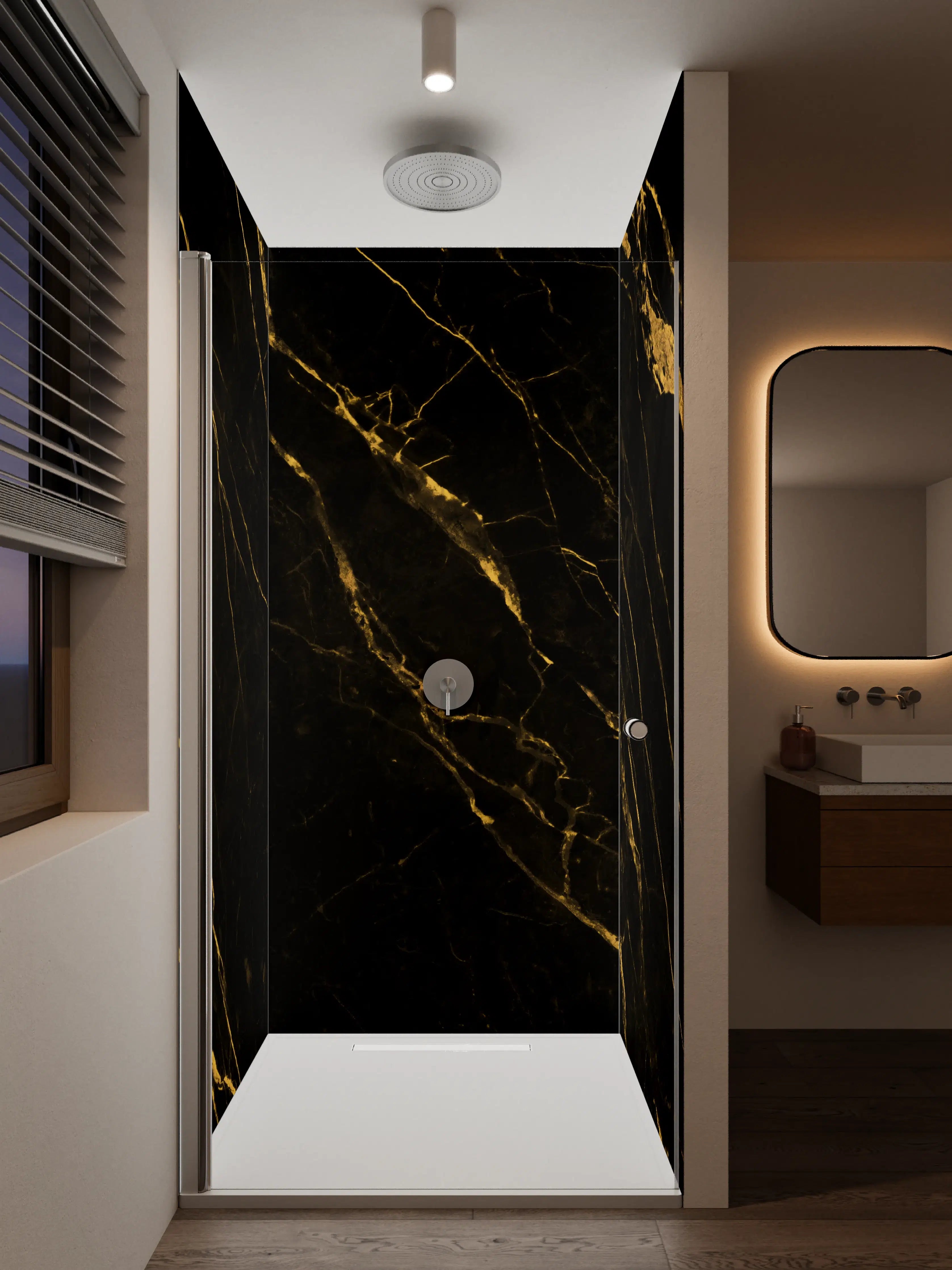 Duschrückwand - Luxus-Black-Gold-Marmor-Muster