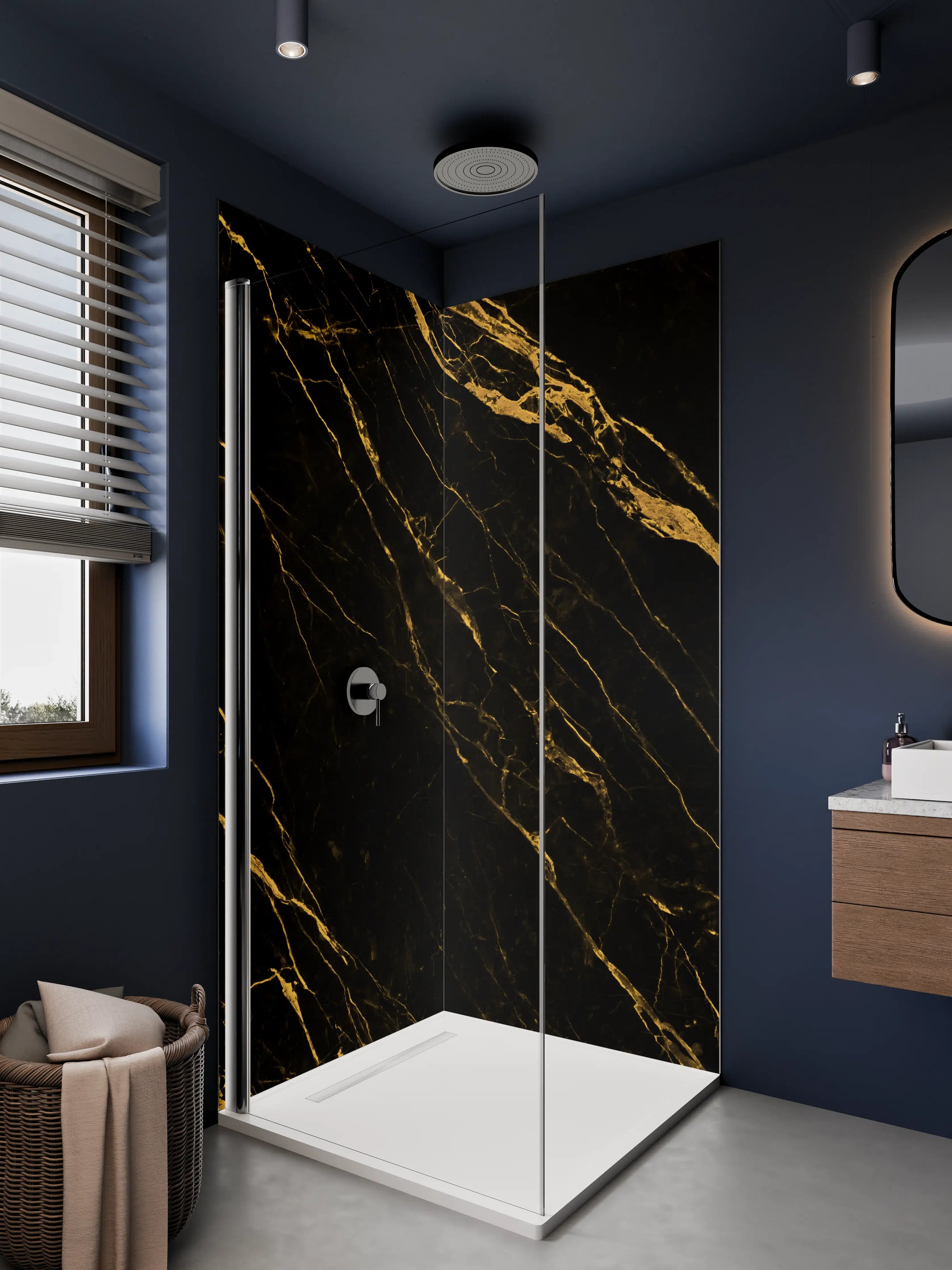 Duschrückwand - Luxus-Black-Gold-Marmor-Muster