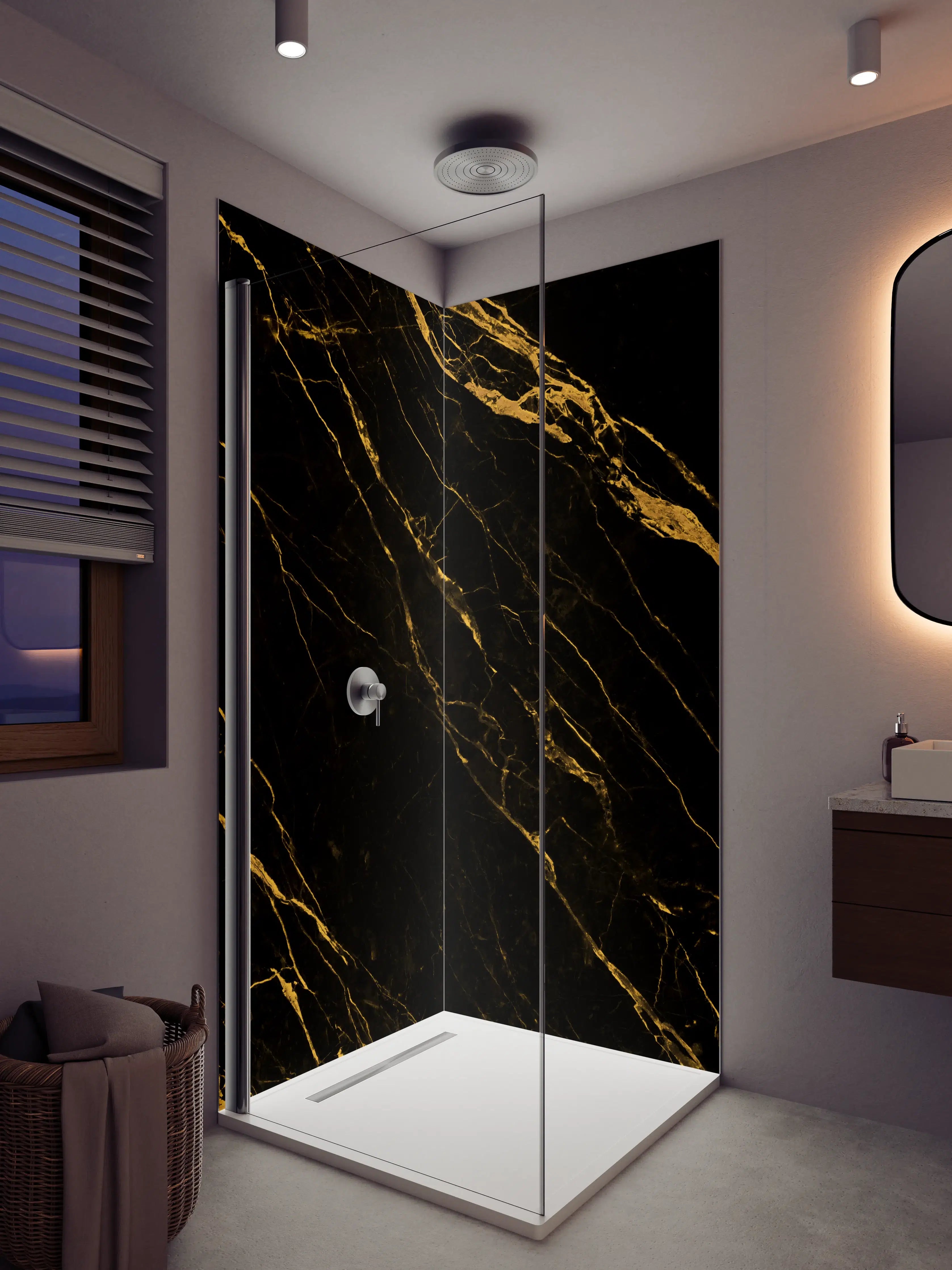 Duschrückwand - Luxus-Black-Gold-Marmor-Muster