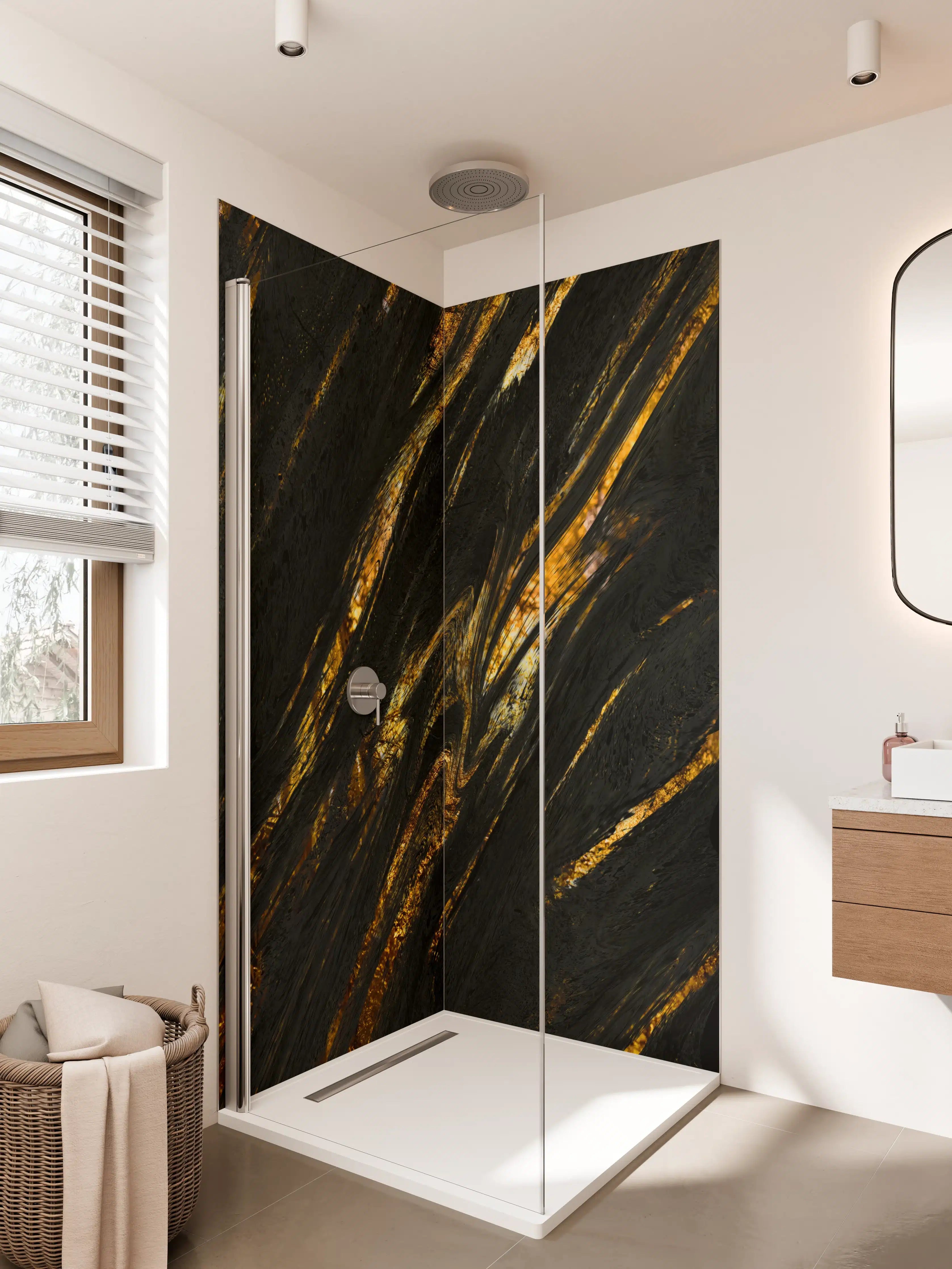 Duschrückwand - Luxus Gold Marmor-Holz Textur