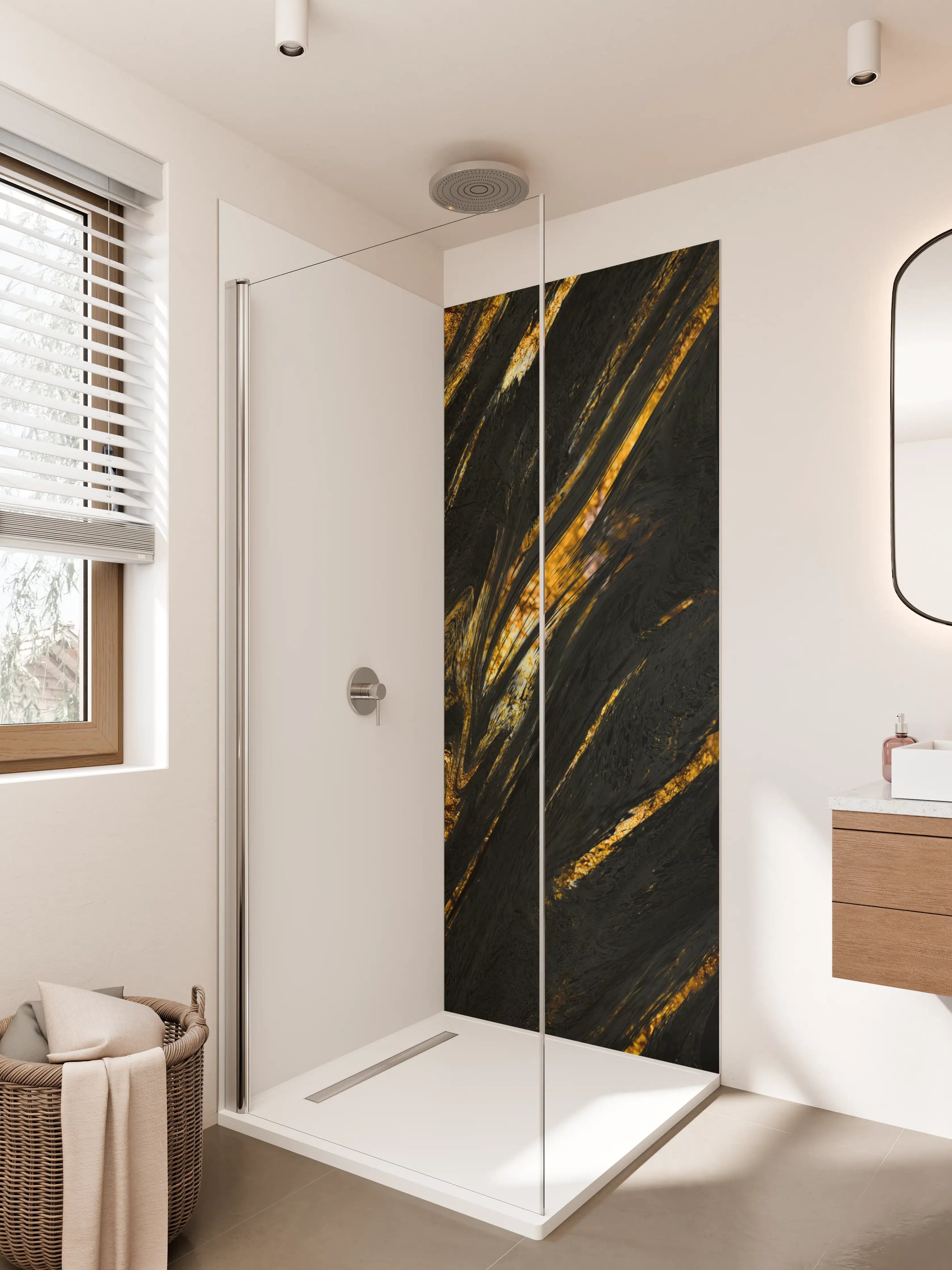 Duschrückwand - Luxus Gold Marmor-Holz Textur