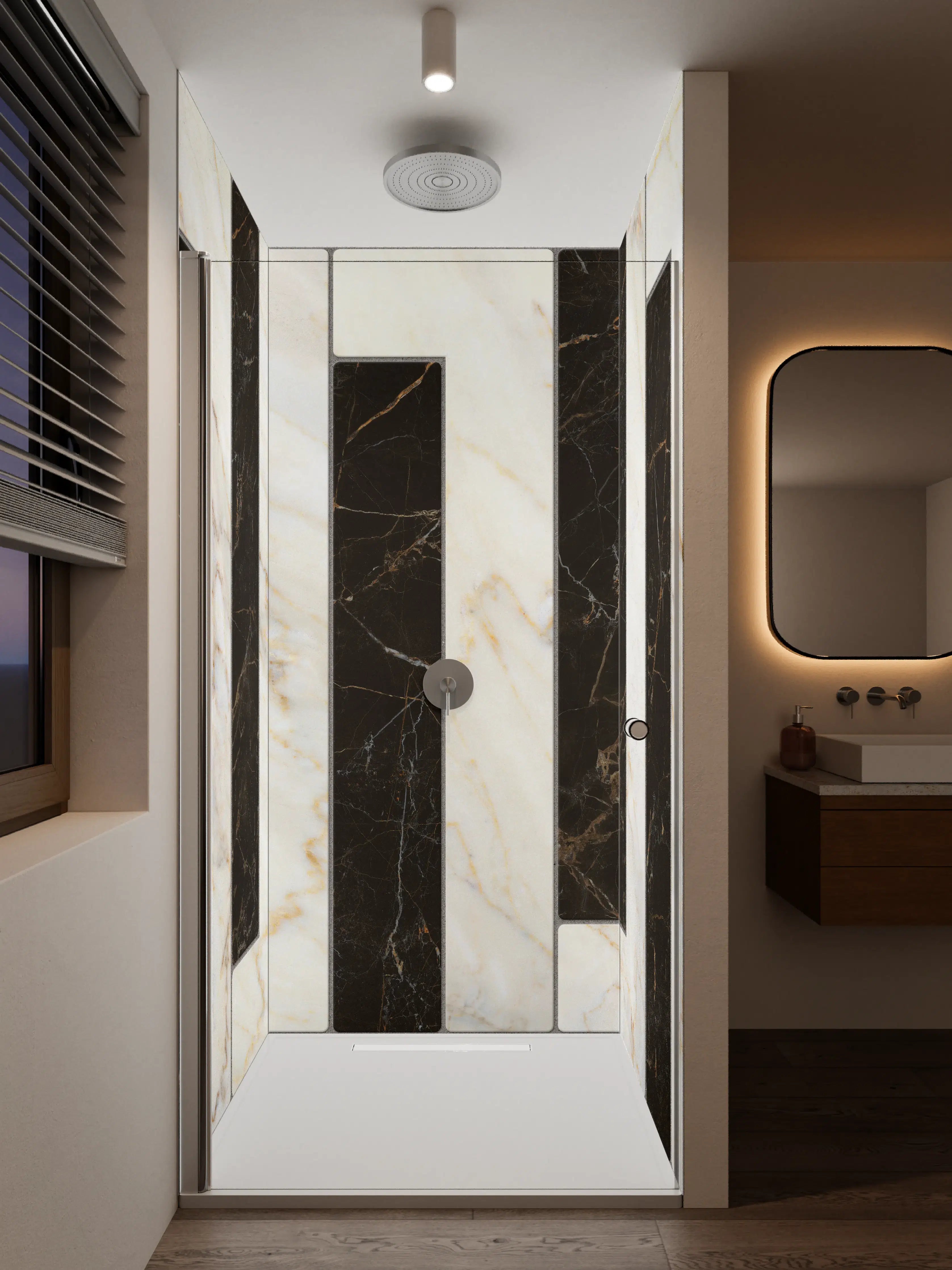 Duschrückwand - Luxus-Marmor-Optik in Schwarz-Weiß