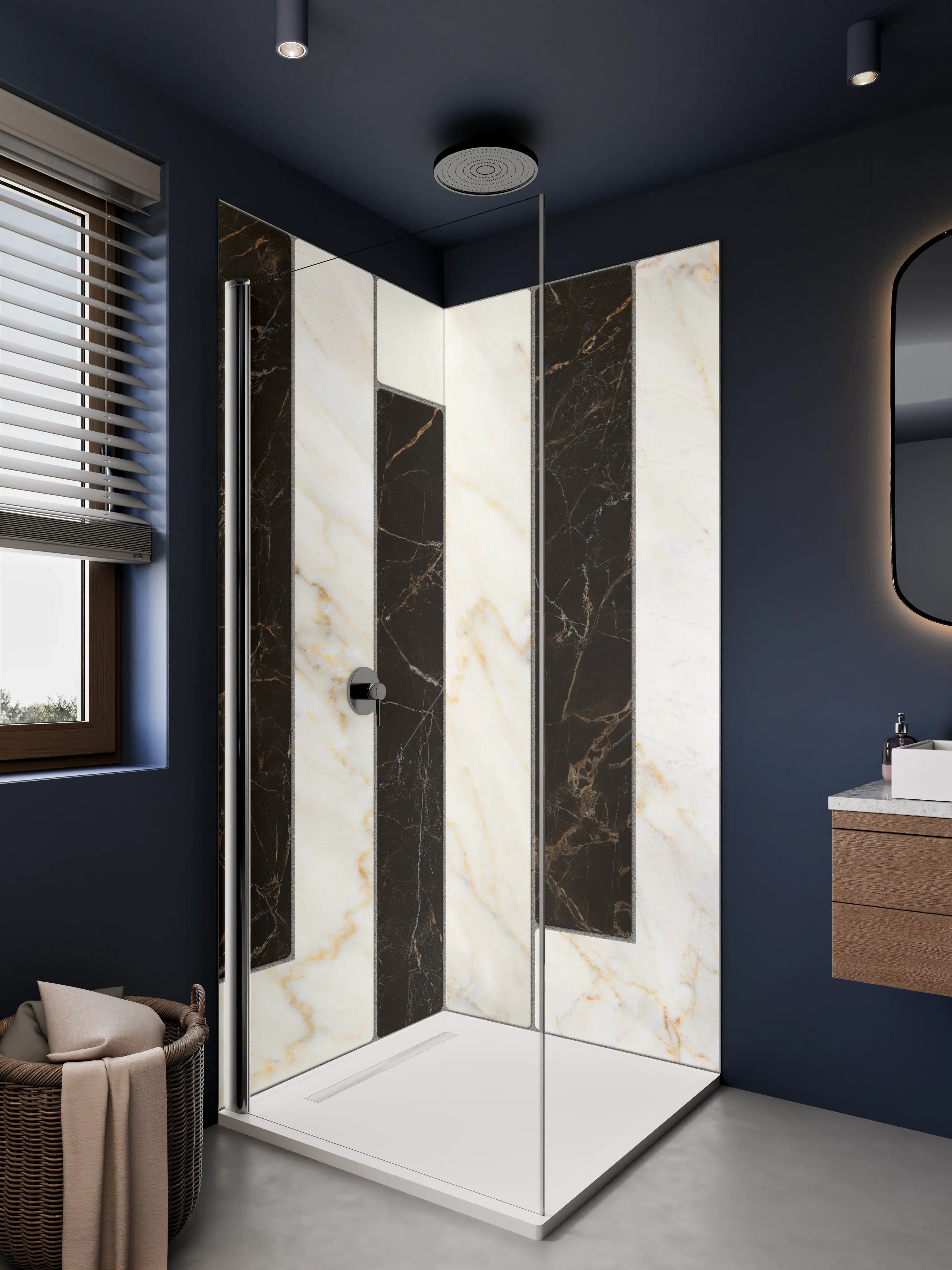 Duschrückwand - Luxus-Marmor-Optik in Schwarz-Weiß