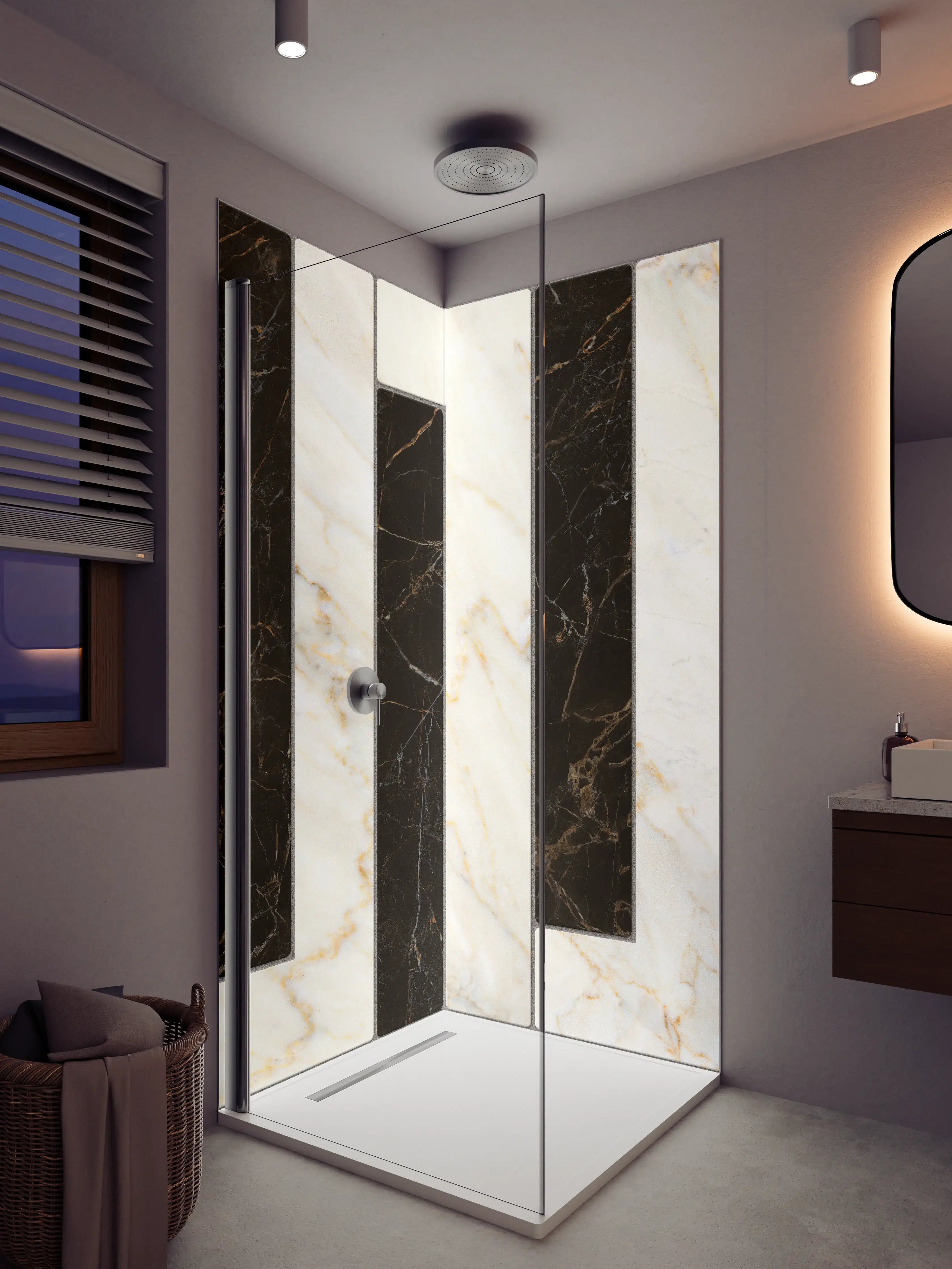 Duschrückwand - Luxus-Marmor-Optik in Schwarz-Weiß