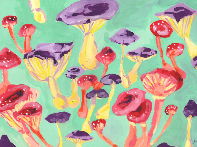 Duschrückwand - Magische Pilze - Gemälde