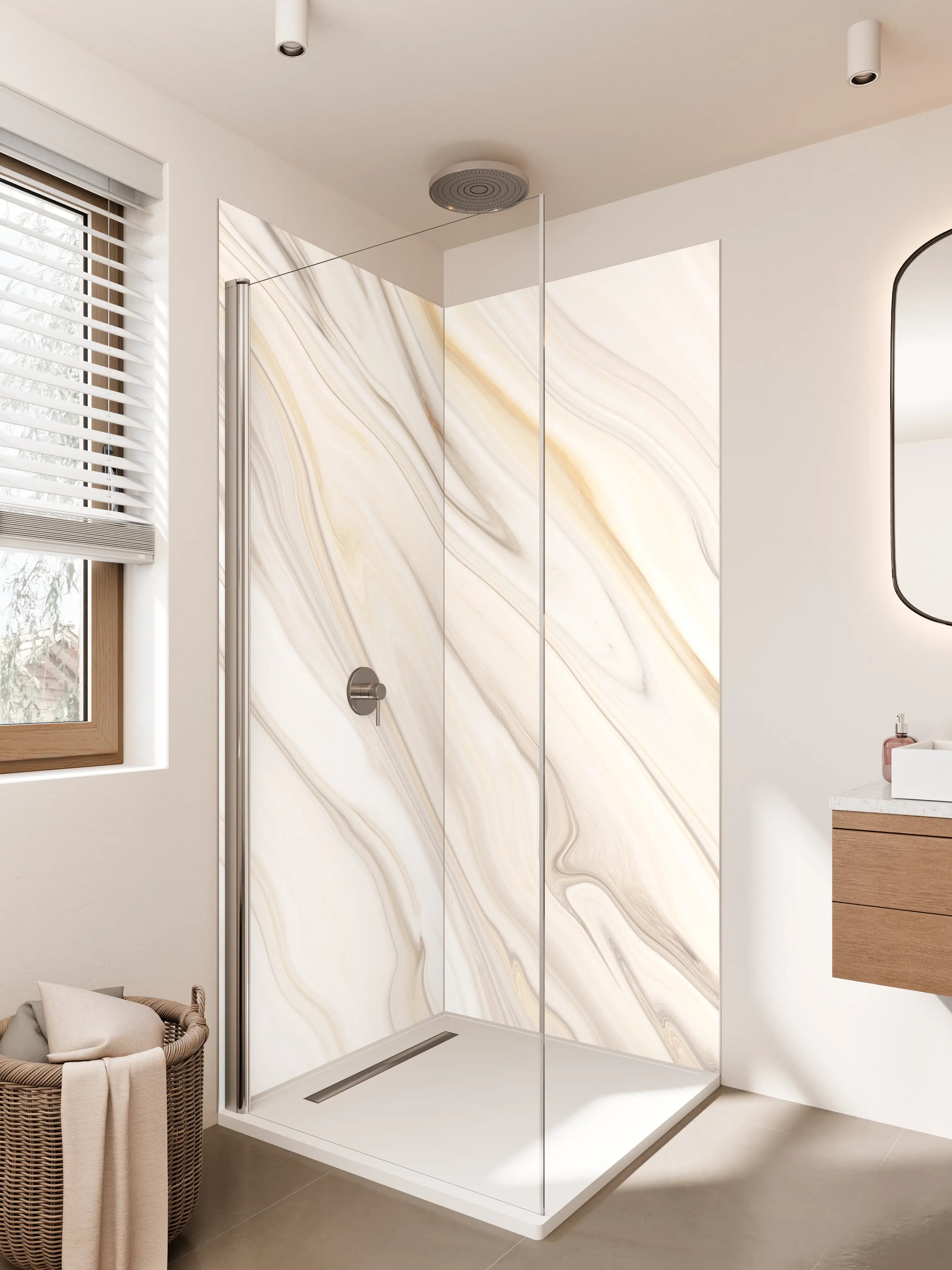 Duschrückwand - Marmor - weiß bräunliches Muster