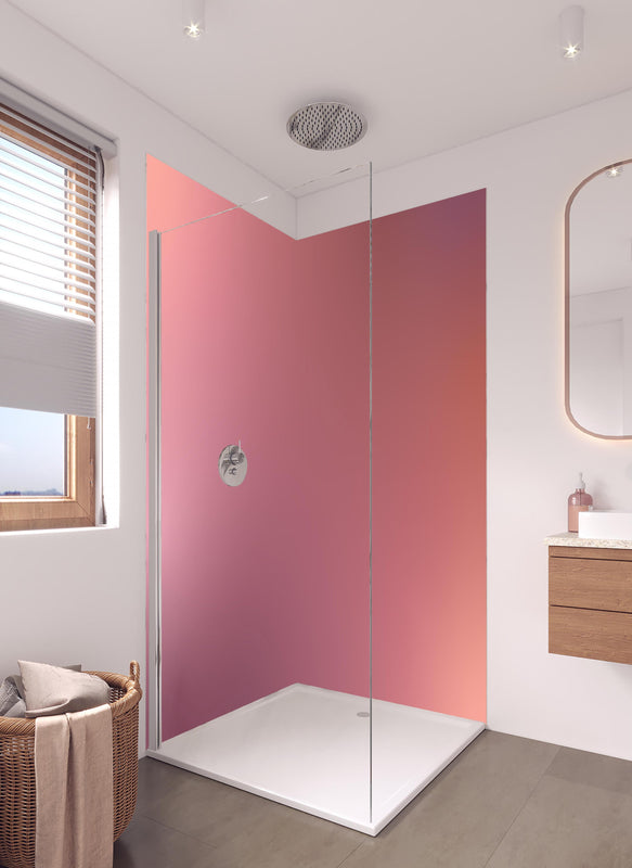 Duschrückwand - Moderne Farbe mit sanfter Textur in hellem Badezimmer mit Regenduschkopf  - zweiteilige Eck-Duschrückwand