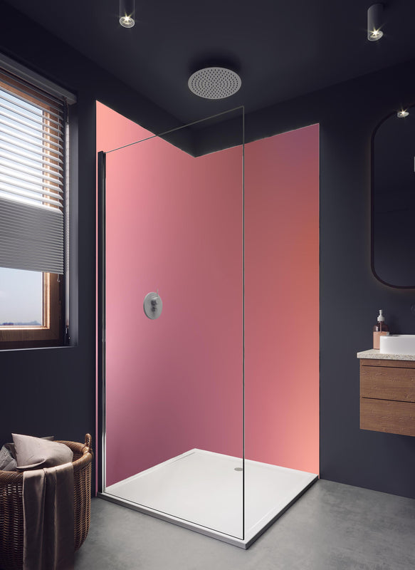 Duschrückwand - Moderne Farbe mit sanfter Textur in hellem Badezimmer mit Regenduschkopf  - zweiteilige Eck-Duschrückwand