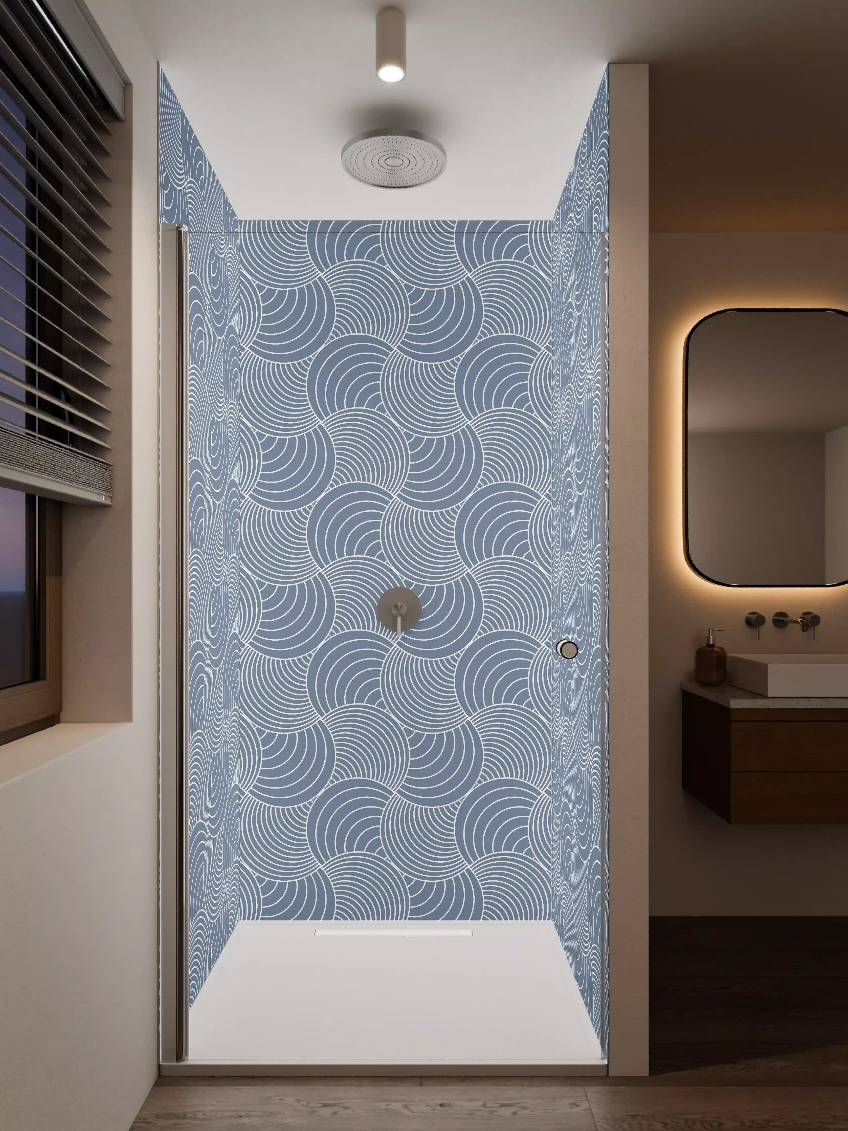 Duschrückwand - Moderne blaue geometrische Musterfliese
