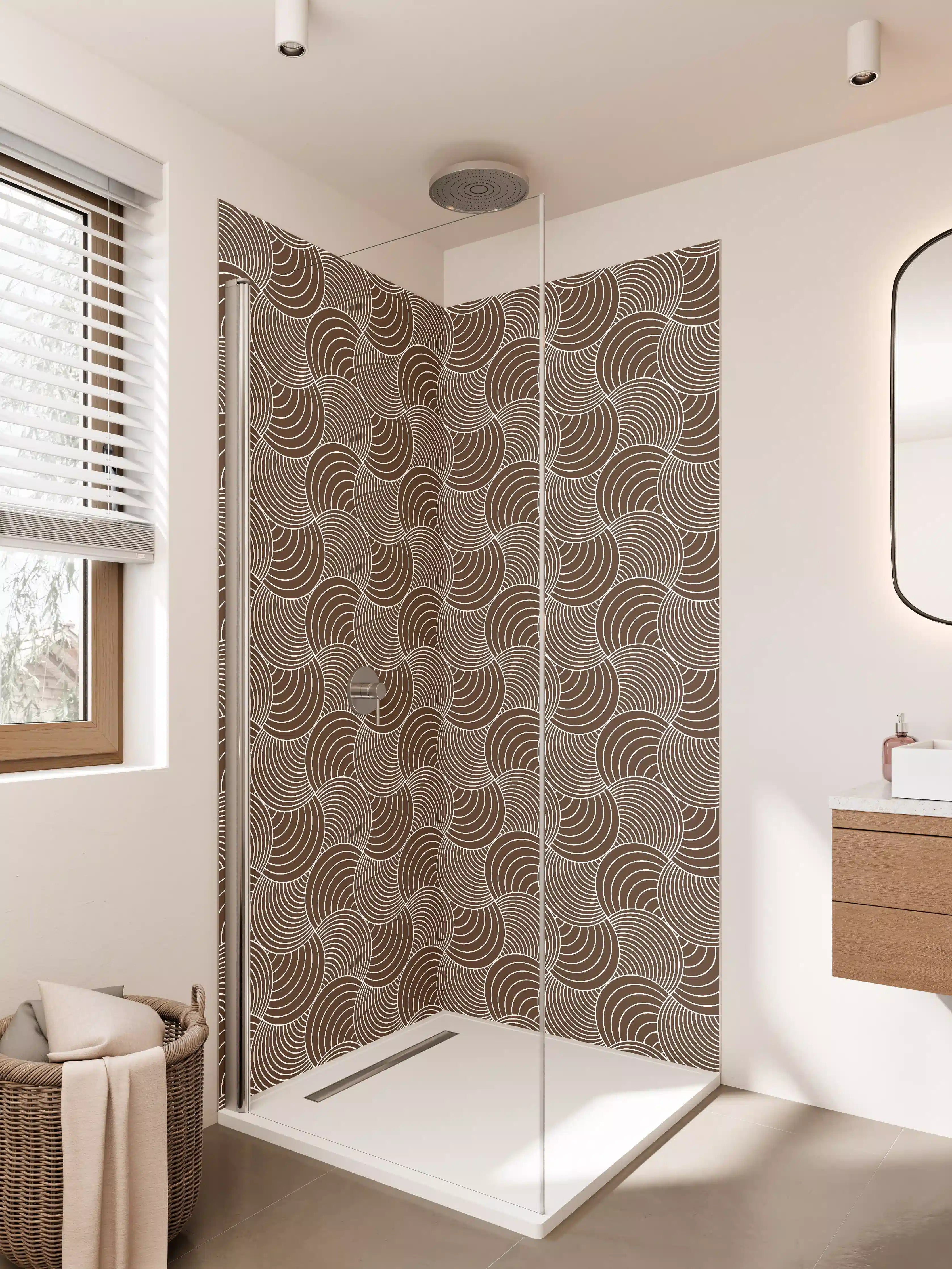 Duschrückwand - Moderne geometrische Designelemente in Braun und Beige