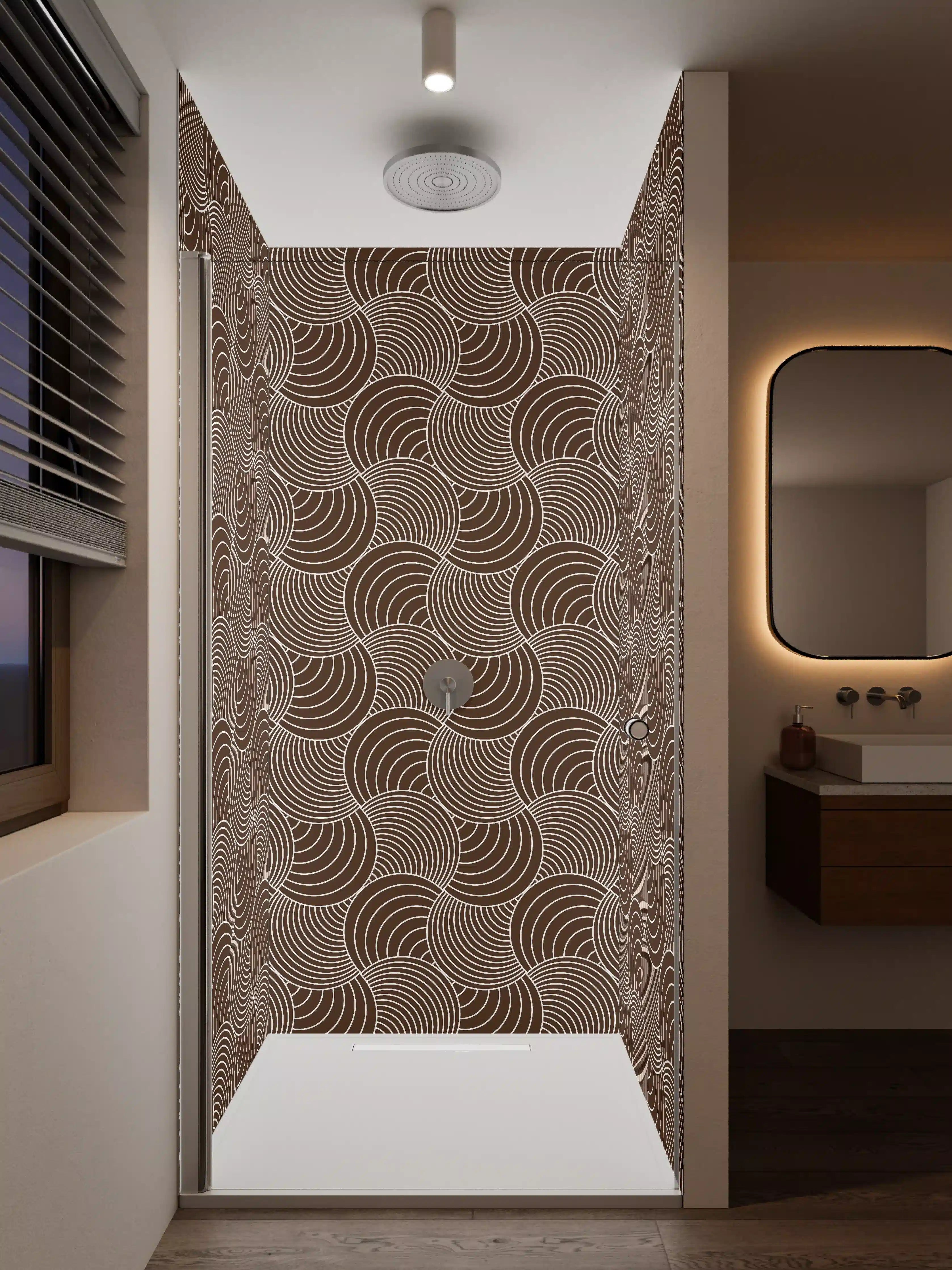 Duschrückwand - Moderne geometrische Designelemente in Braun und Beige
