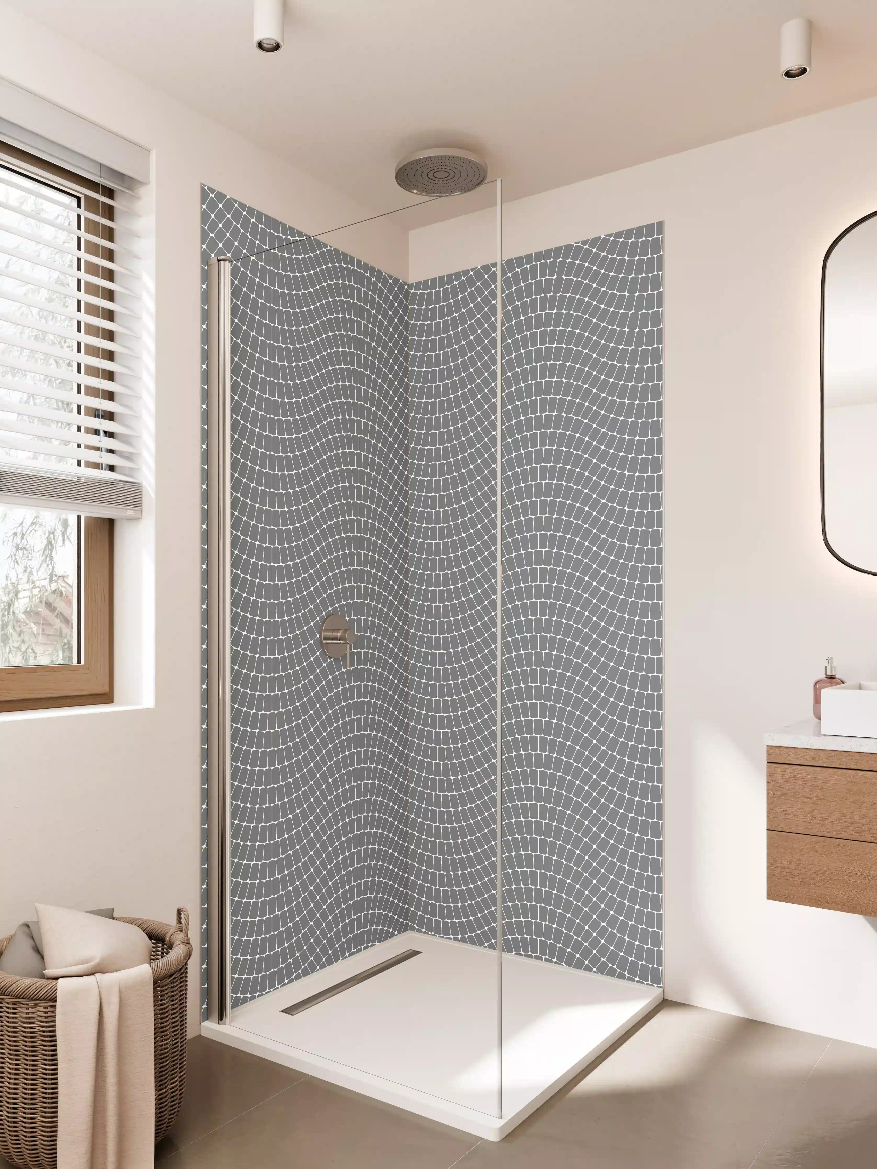 Duschrückwand - Moderne geometrische Fliesentapete mit Grautönen