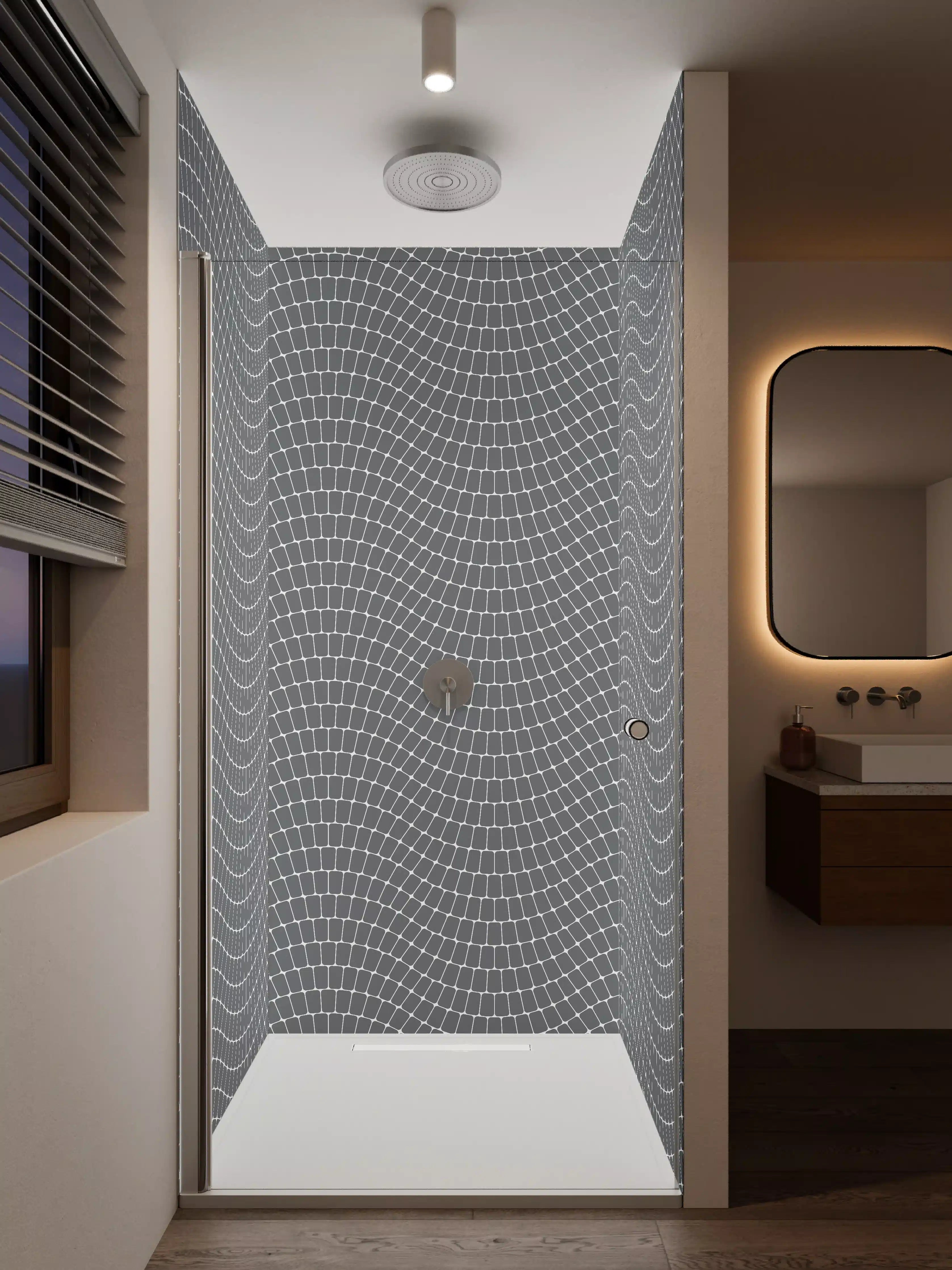Duschrückwand - Moderne geometrische Fliesentapete mit Grautönen