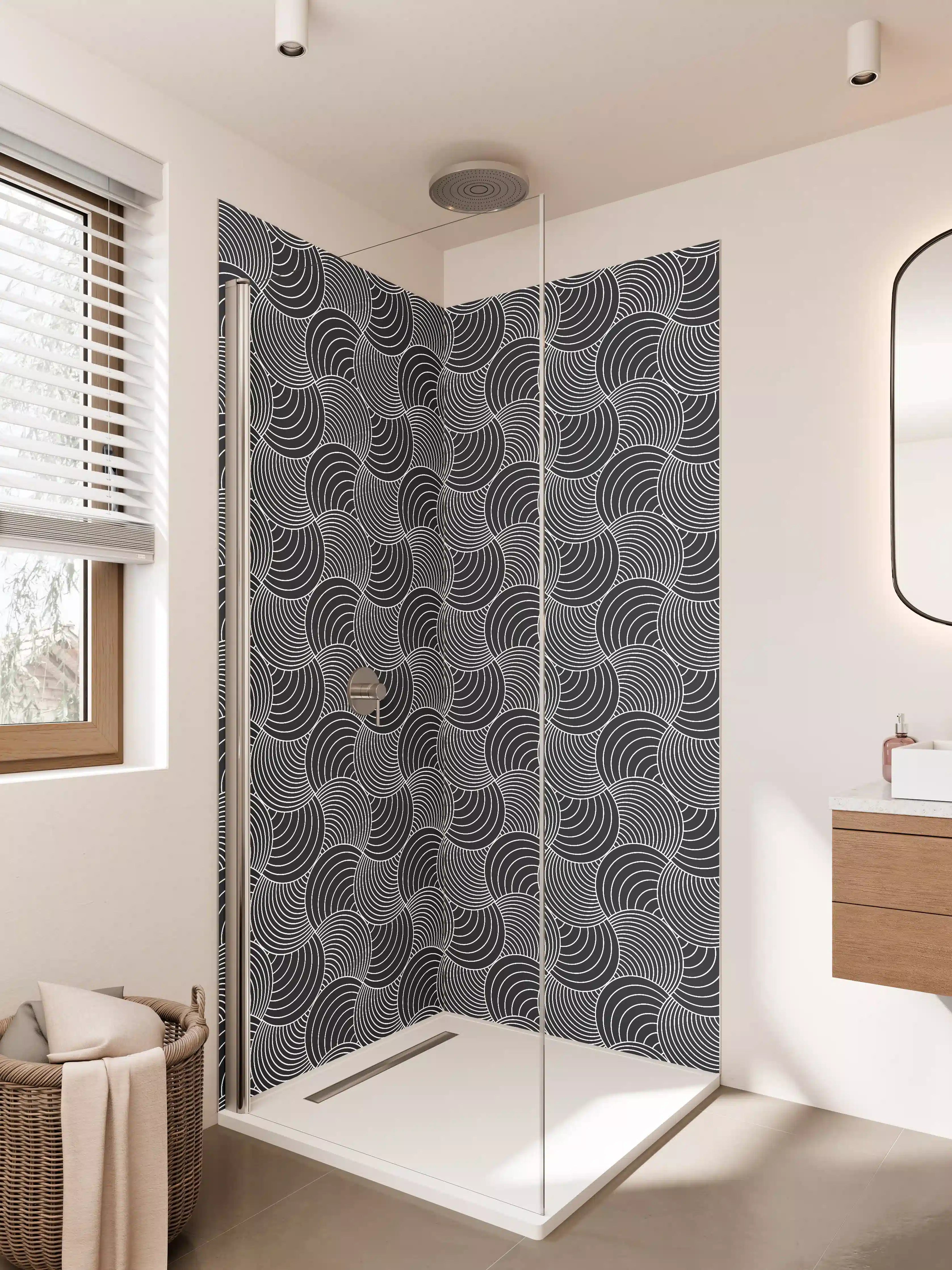 Duschrückwand - Moderne geometrische Muster in Schwarz und Weiß