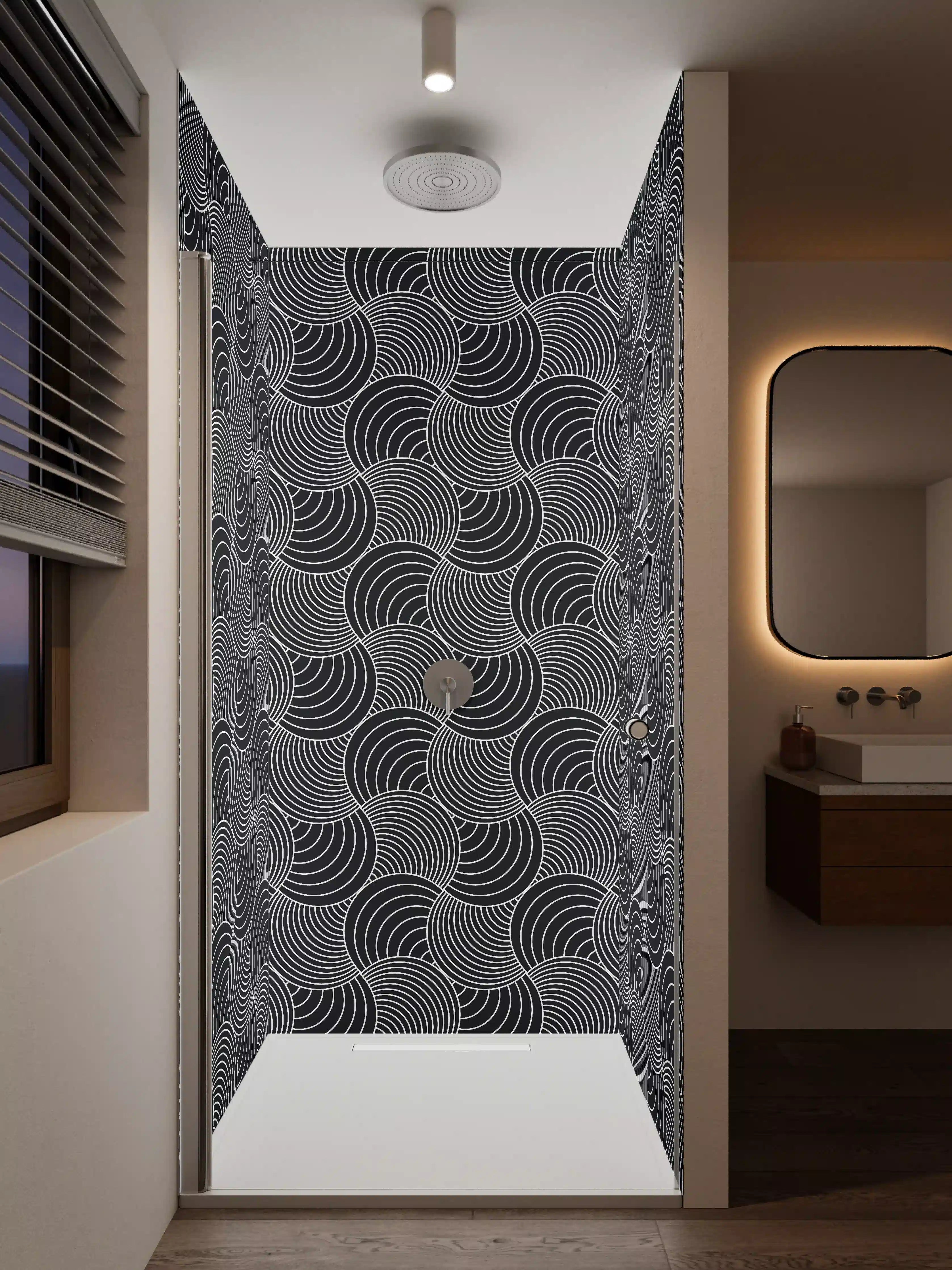 Duschrückwand - Moderne geometrische Muster in Schwarz und Weiß
