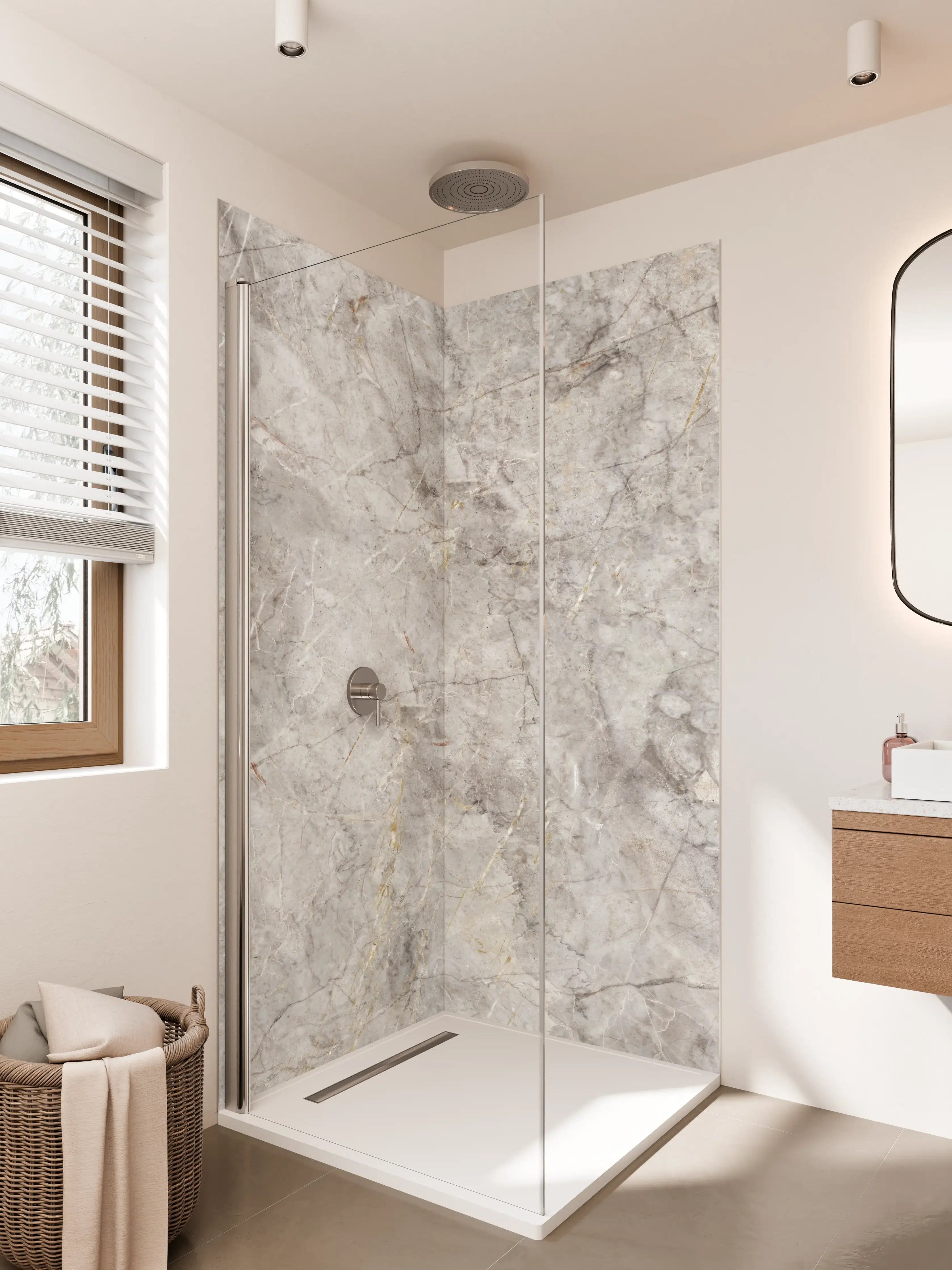 Duschrückwand - Moderne graue Fliesen-Textur