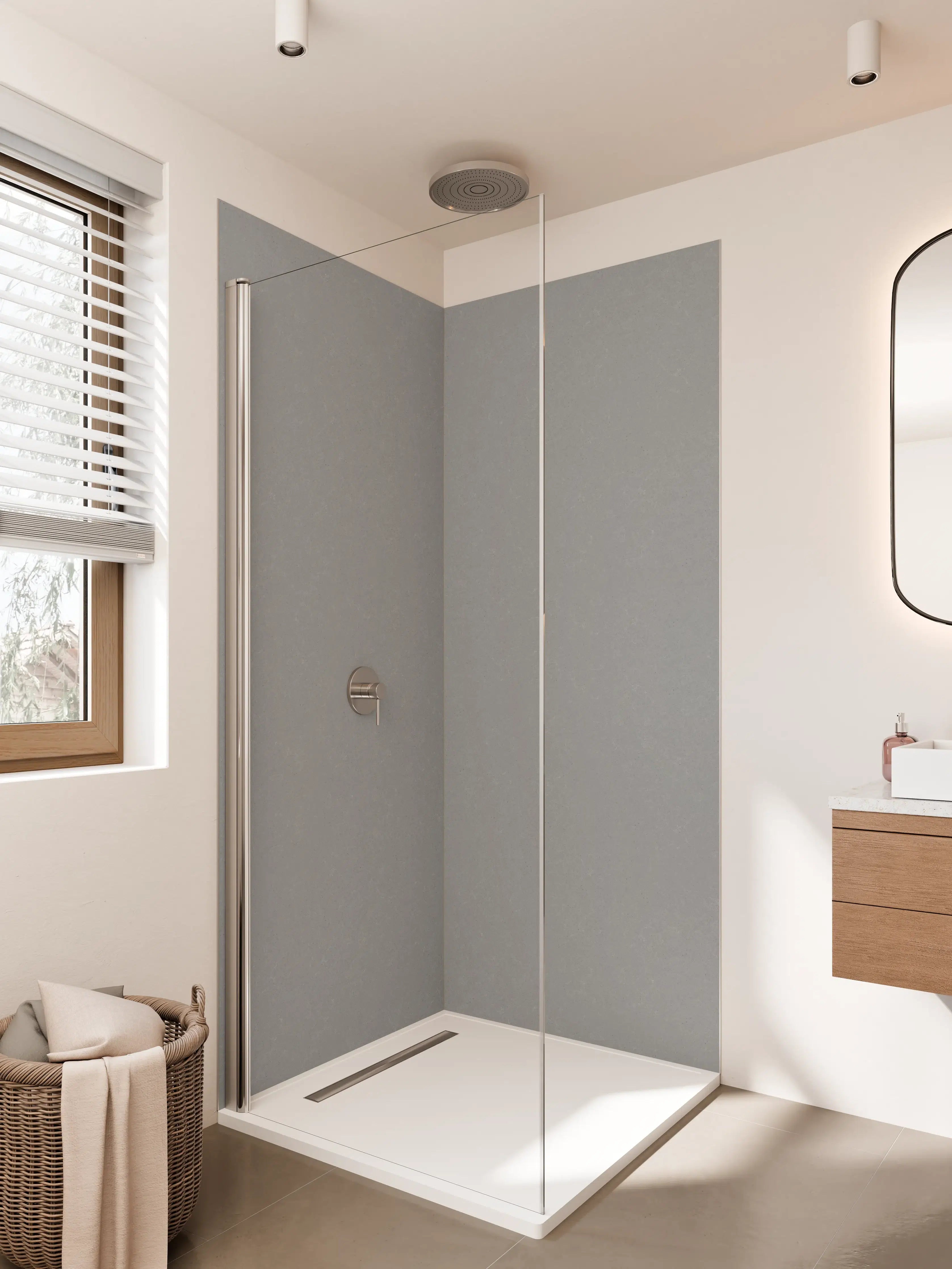 Duschrückwand - Moderne graue Fliesen mit matter Oberfläche