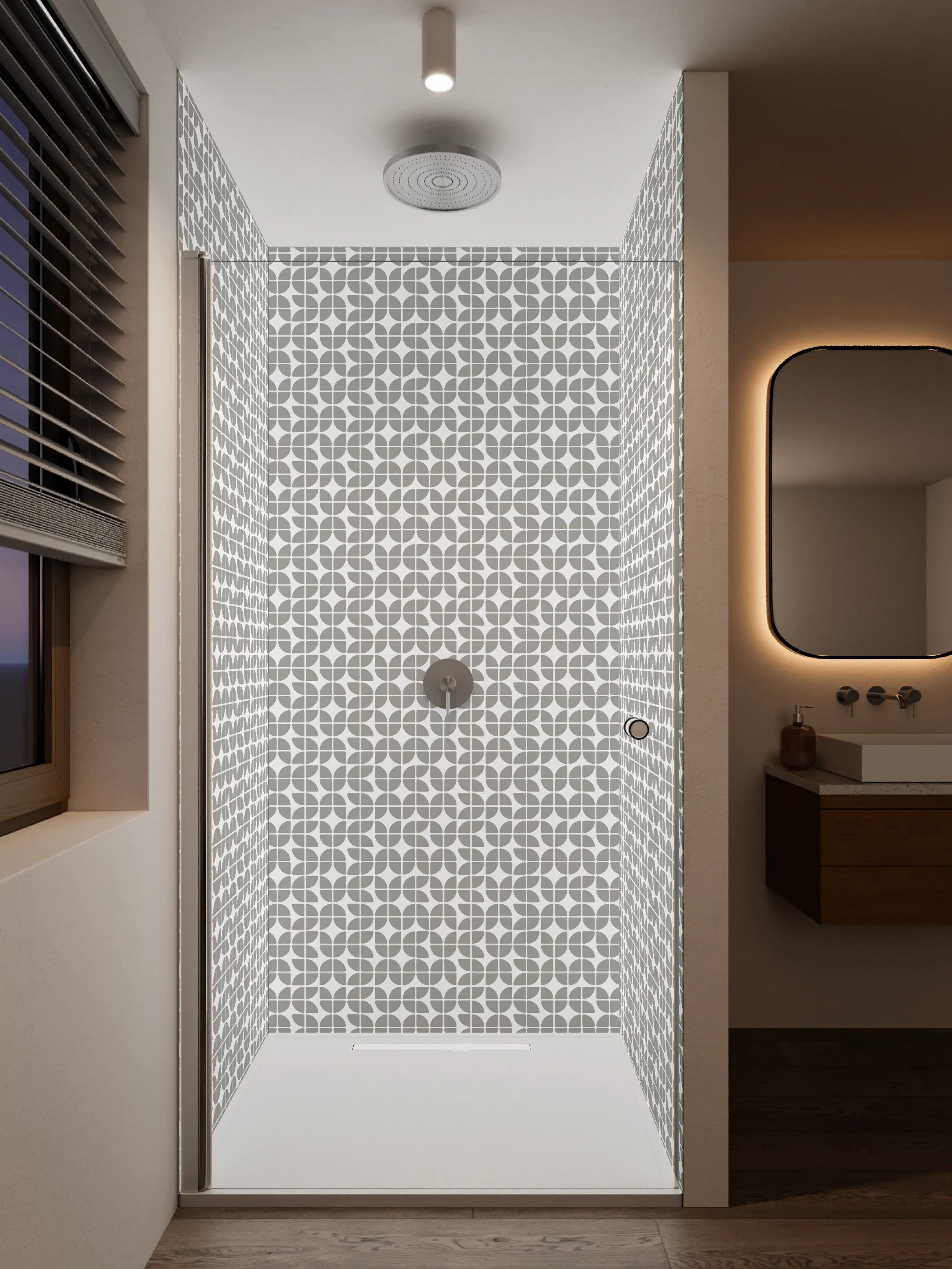 Duschrückwand - Modernes Grau-Muster mit geometrischer Textur