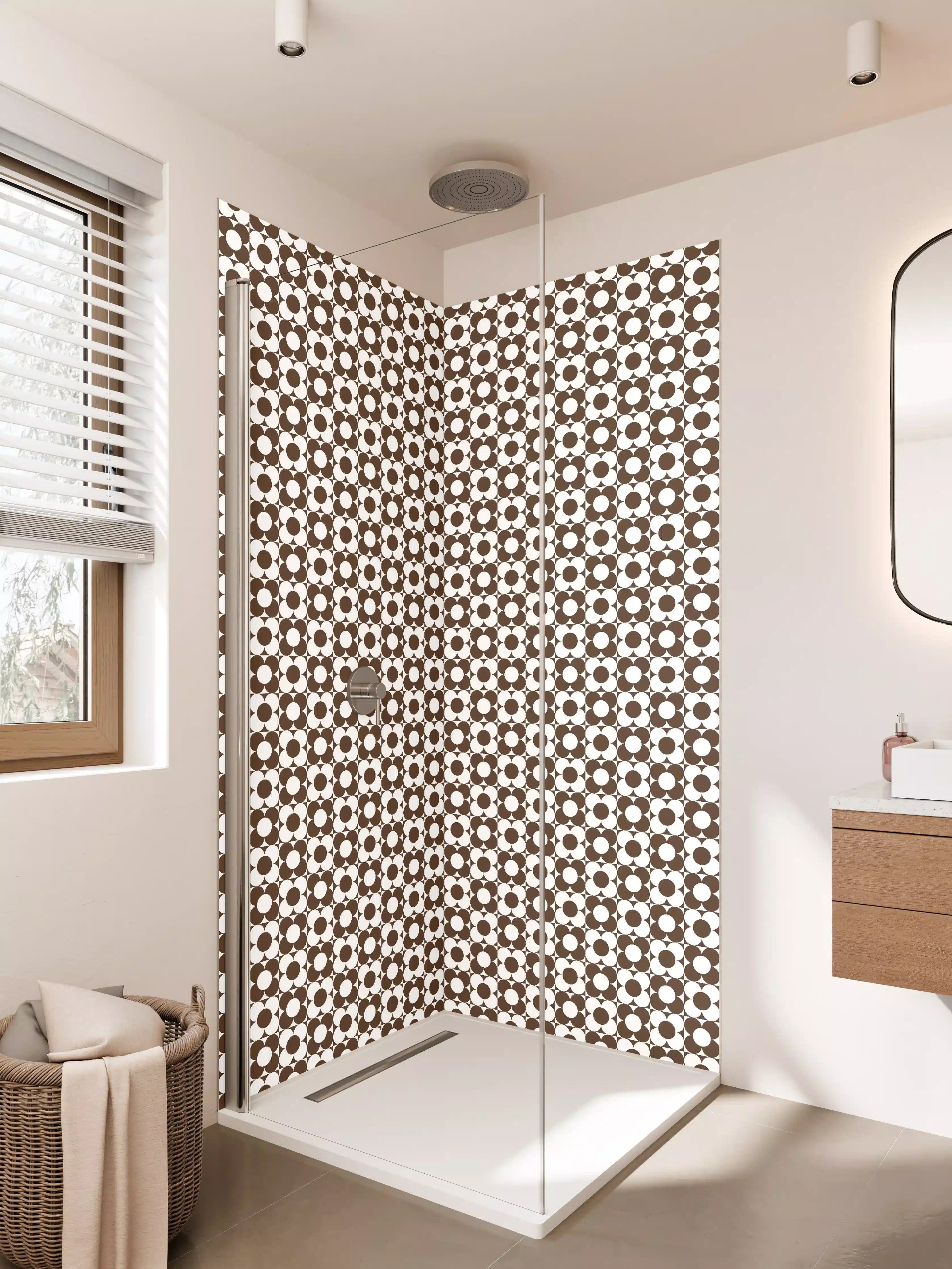 Duschrückwand - Muster-Design in Braun-Weiß