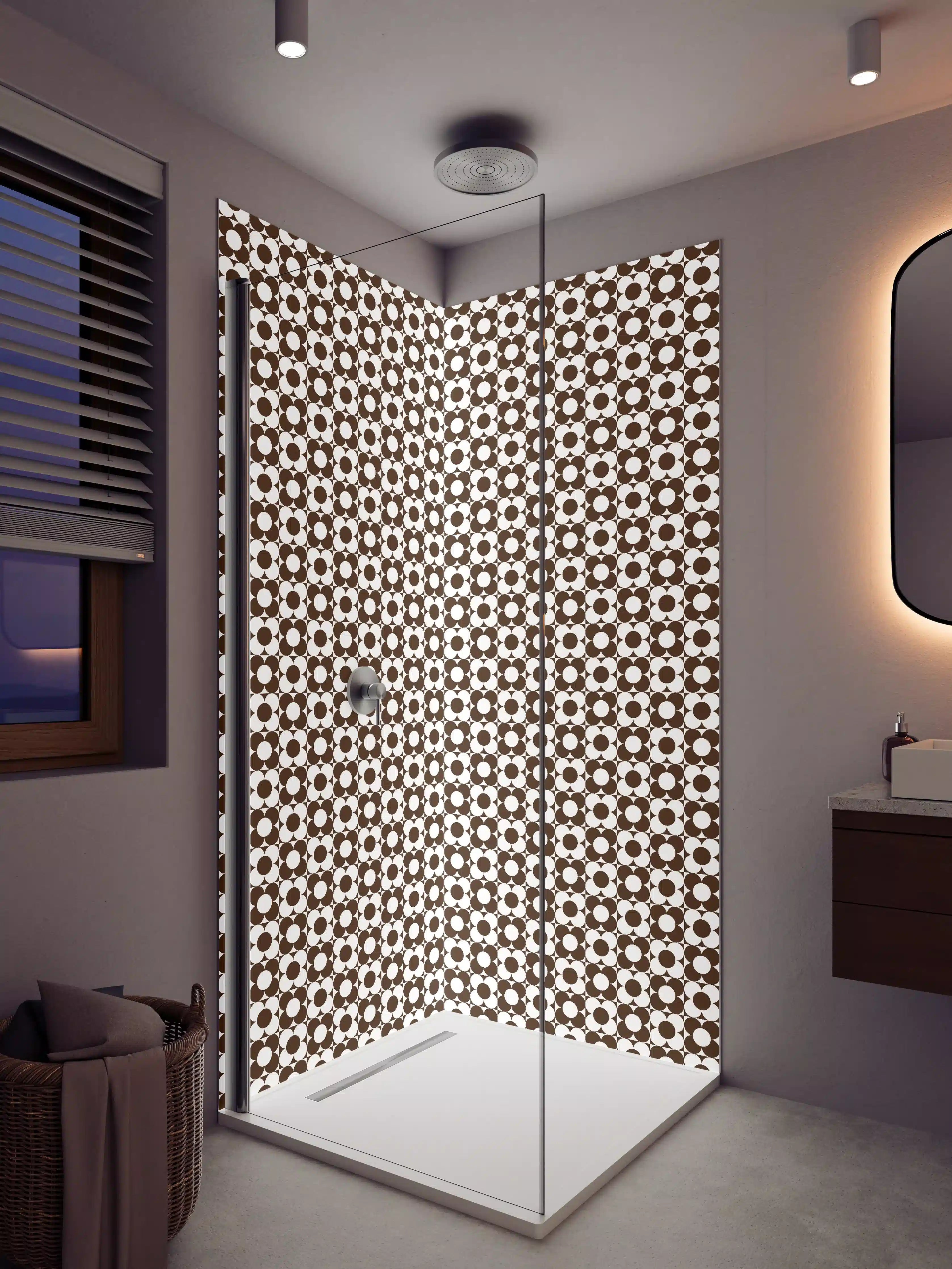 Duschrückwand - Muster-Design in Braun-Weiß